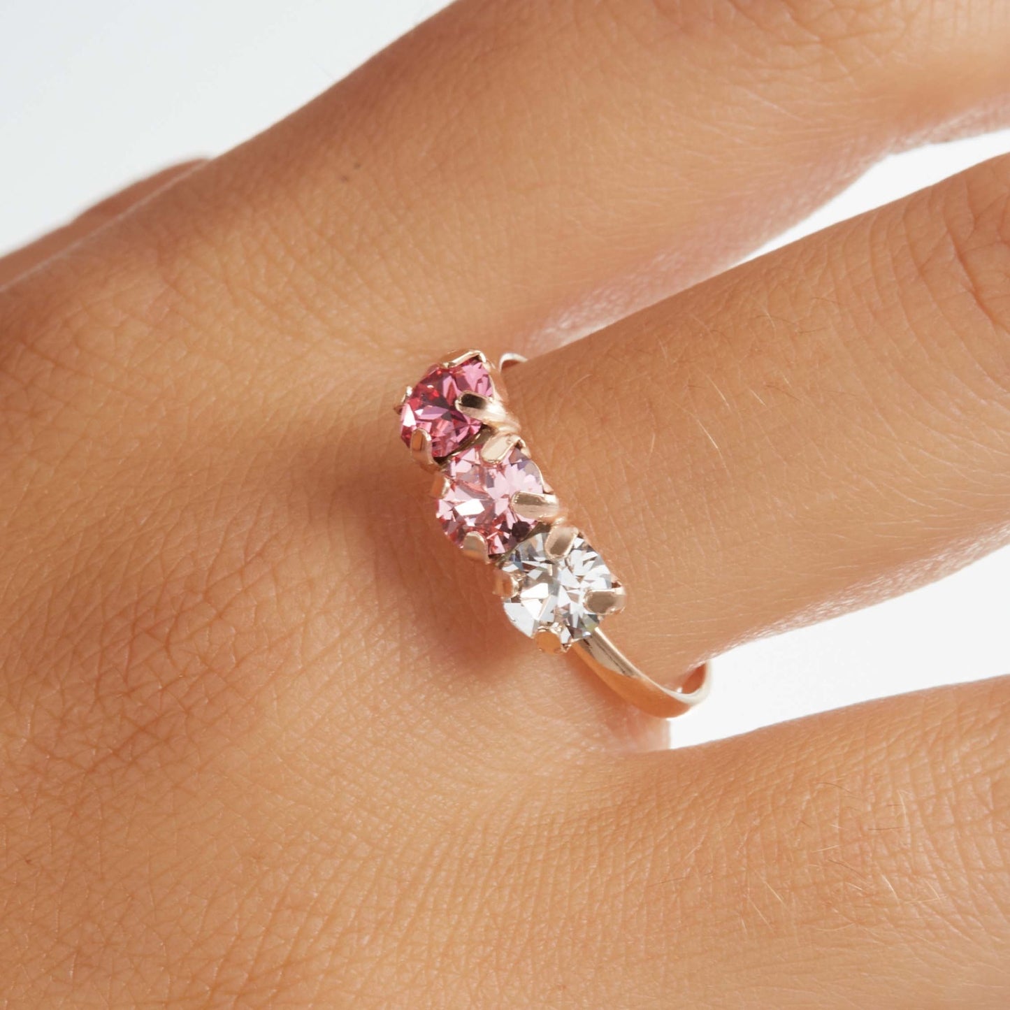 Anillo cristal rosa en Plata baño Oro Rosa de Aura