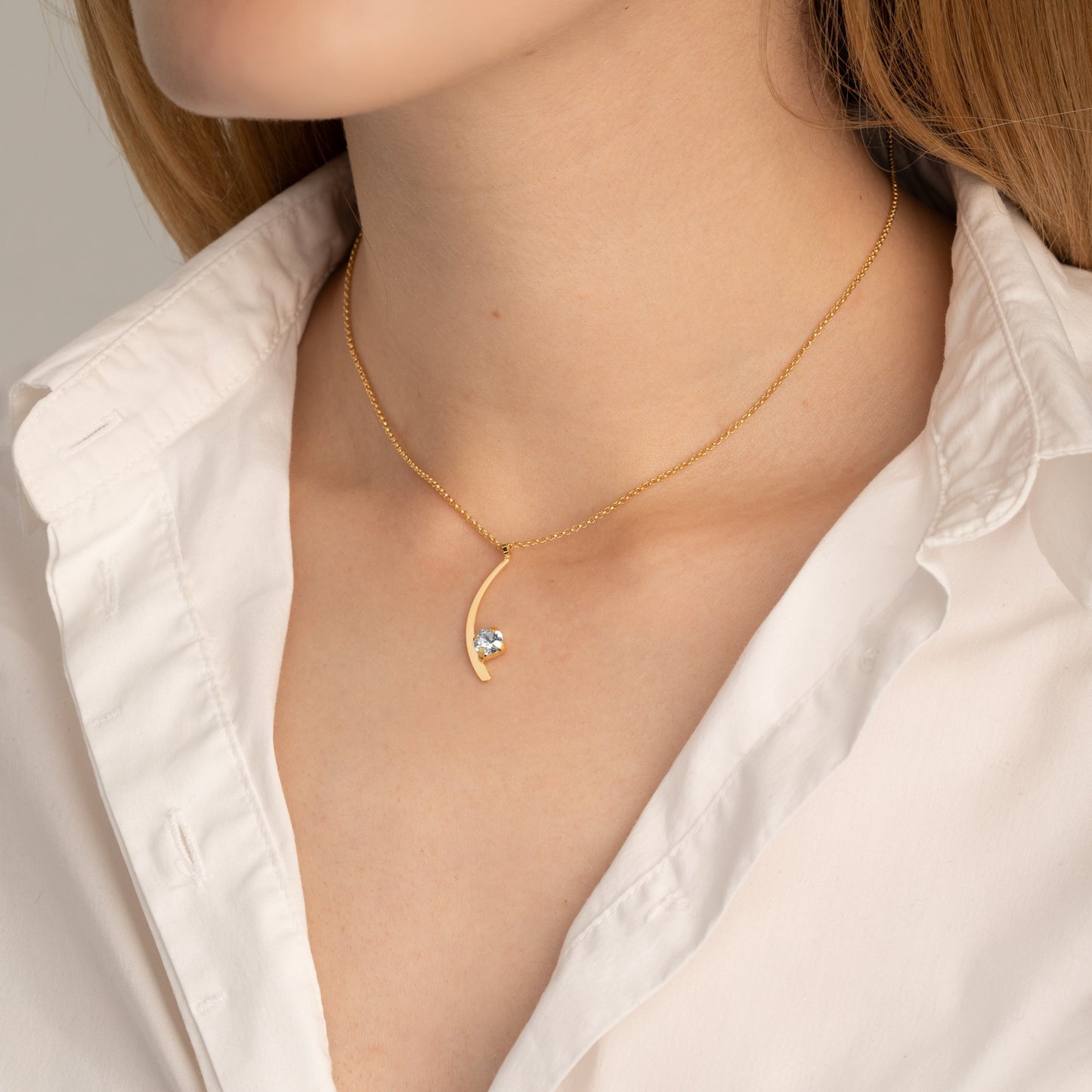 Gold plated Sterling Silver Short necklace moon white crystal from Selene