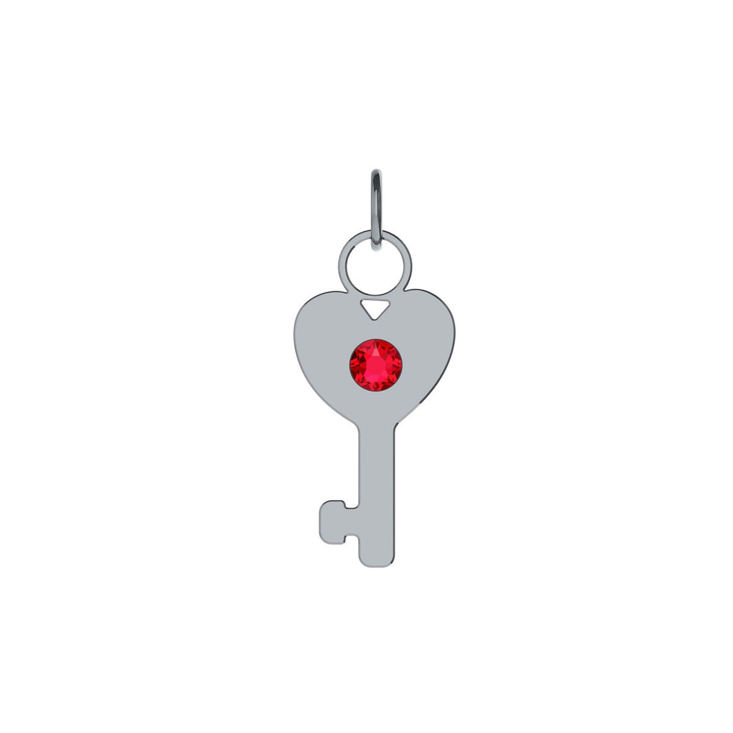 Charm para Collar llave cristal rojo en Plata