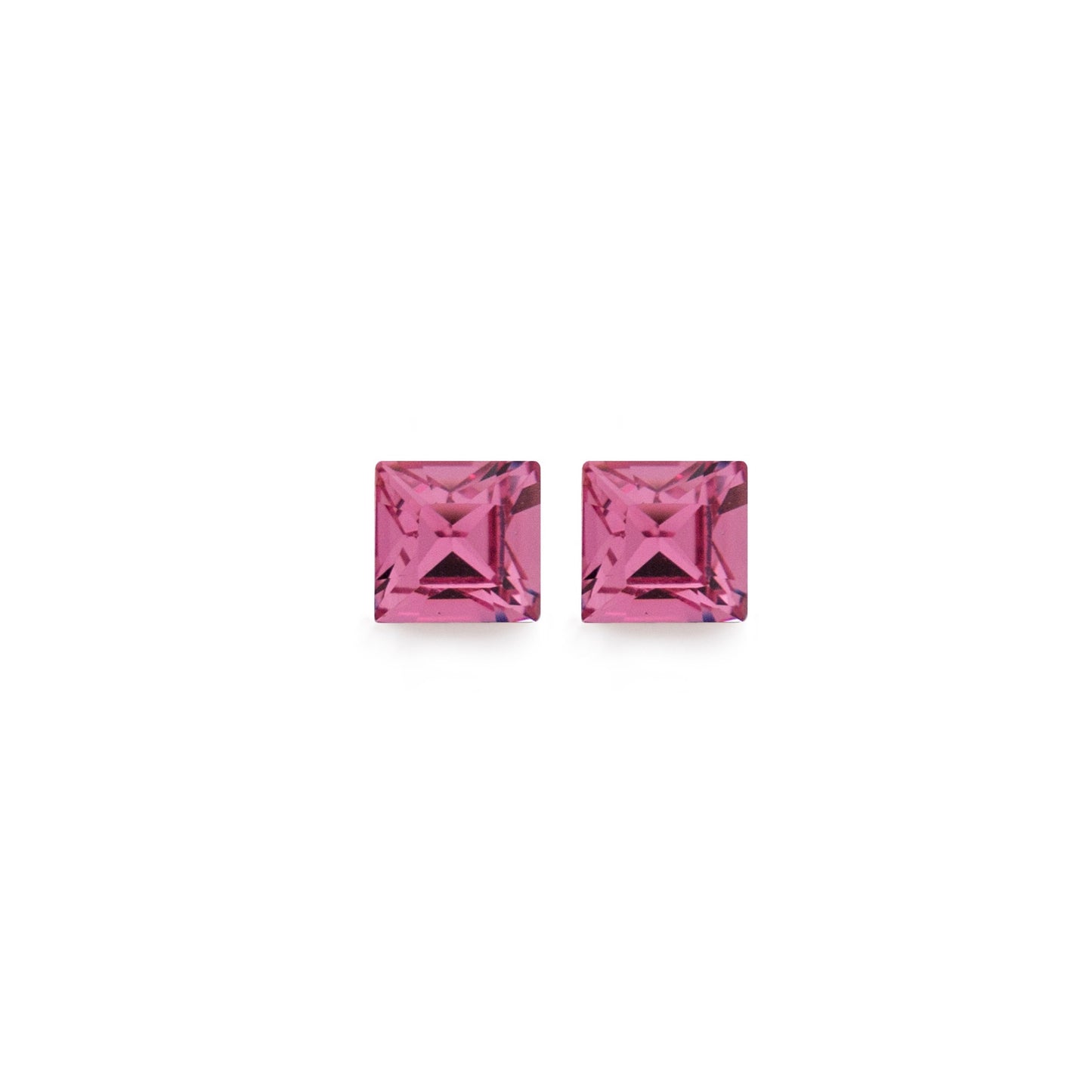 Rhodium Plated Sterling Silver Stud earrings square crystal from Fantasy