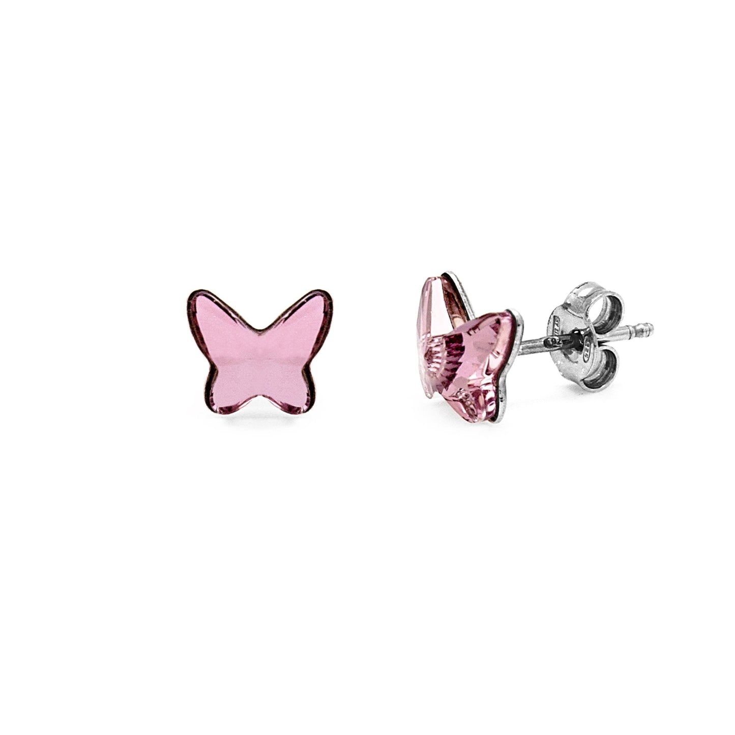 Rhodium Plated Sterling Silver Stud earrings butterfly crystal from Fantasy