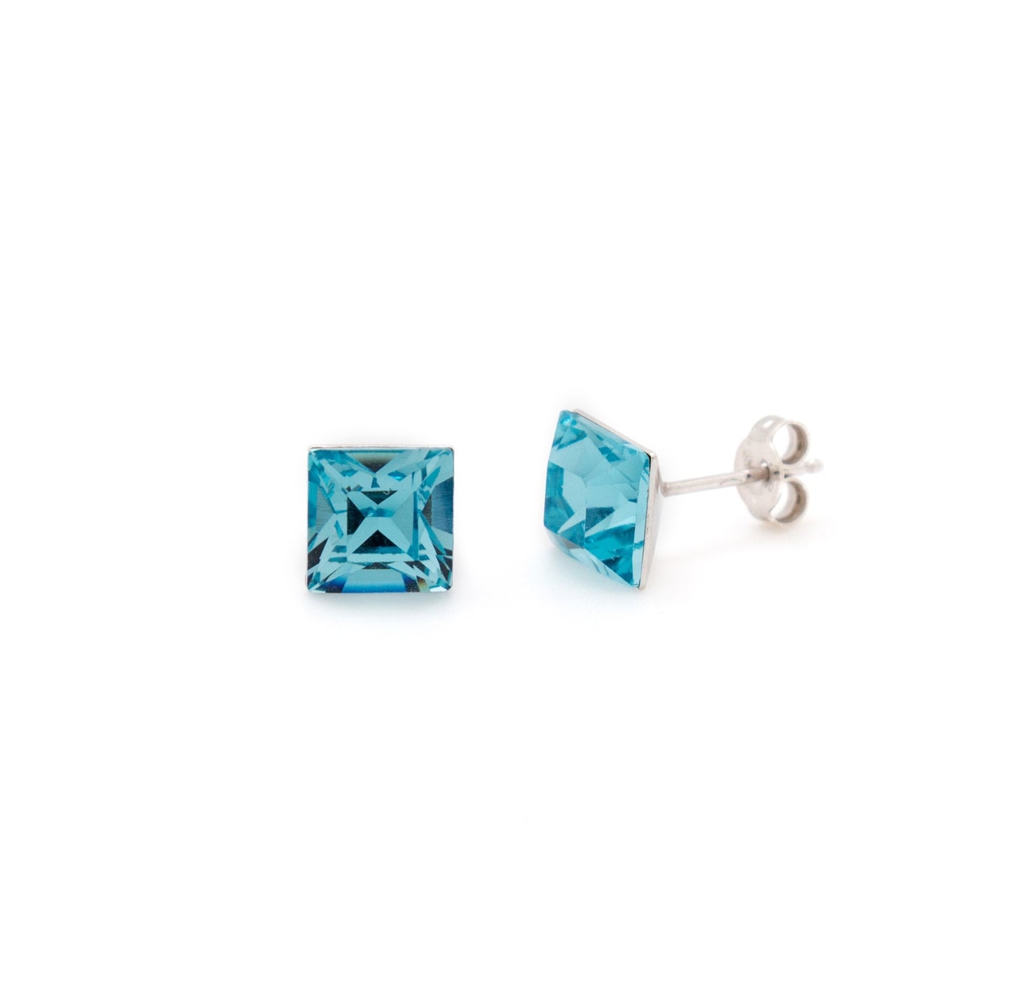 Rhodium Plated Sterling Silver Stud earrings square crystal from Fantasy