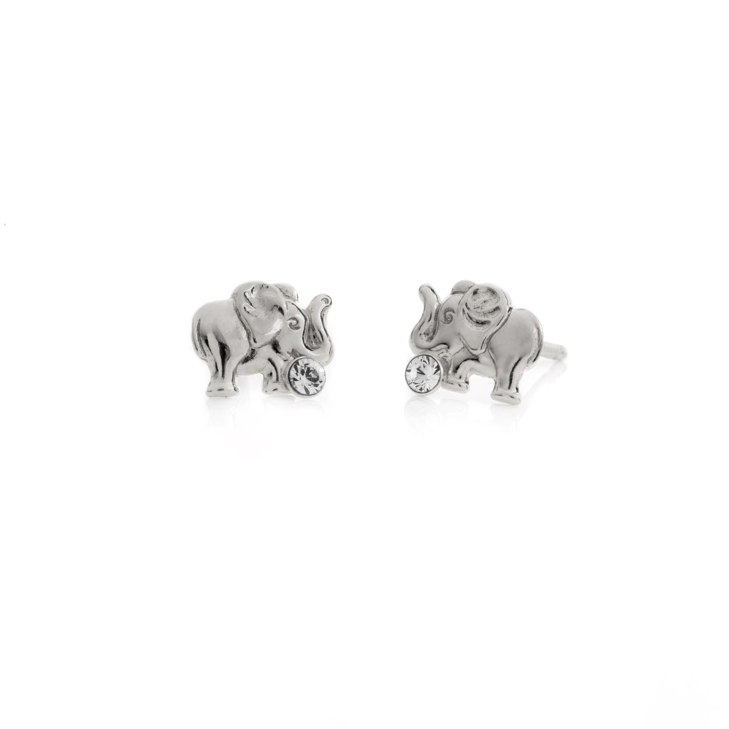 Pendientes botón elefante cristal blanco en Plata de Kids