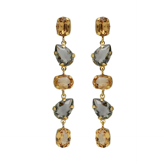 Gold plated Sterling Silver Long earrrings champagne crystal from Clarity