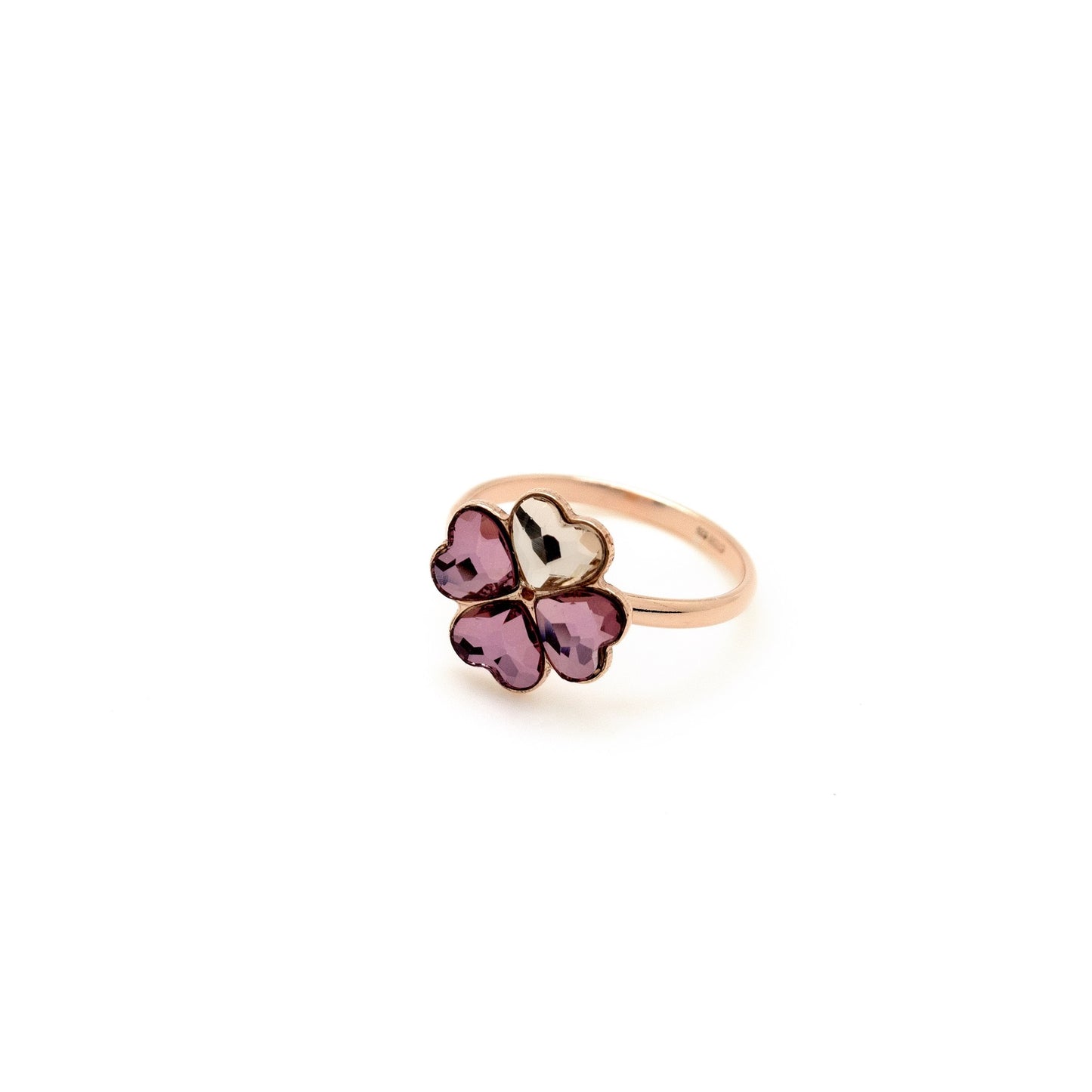 Rose Gold plated Sterling Silver Ring clover crystal from Cuore