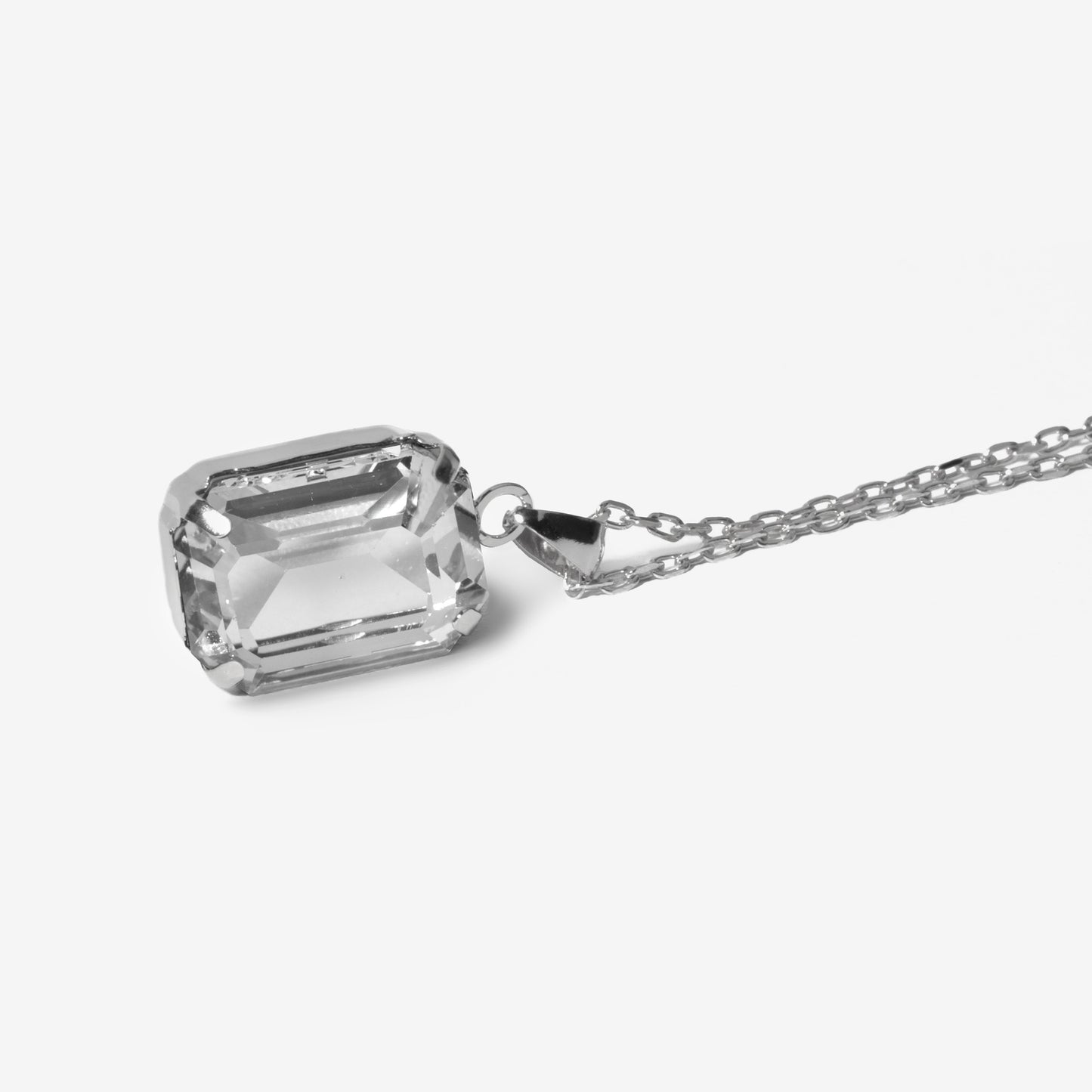 Rhodium Plated Sterling Silver Short necklace rectangle white crystal from Helena