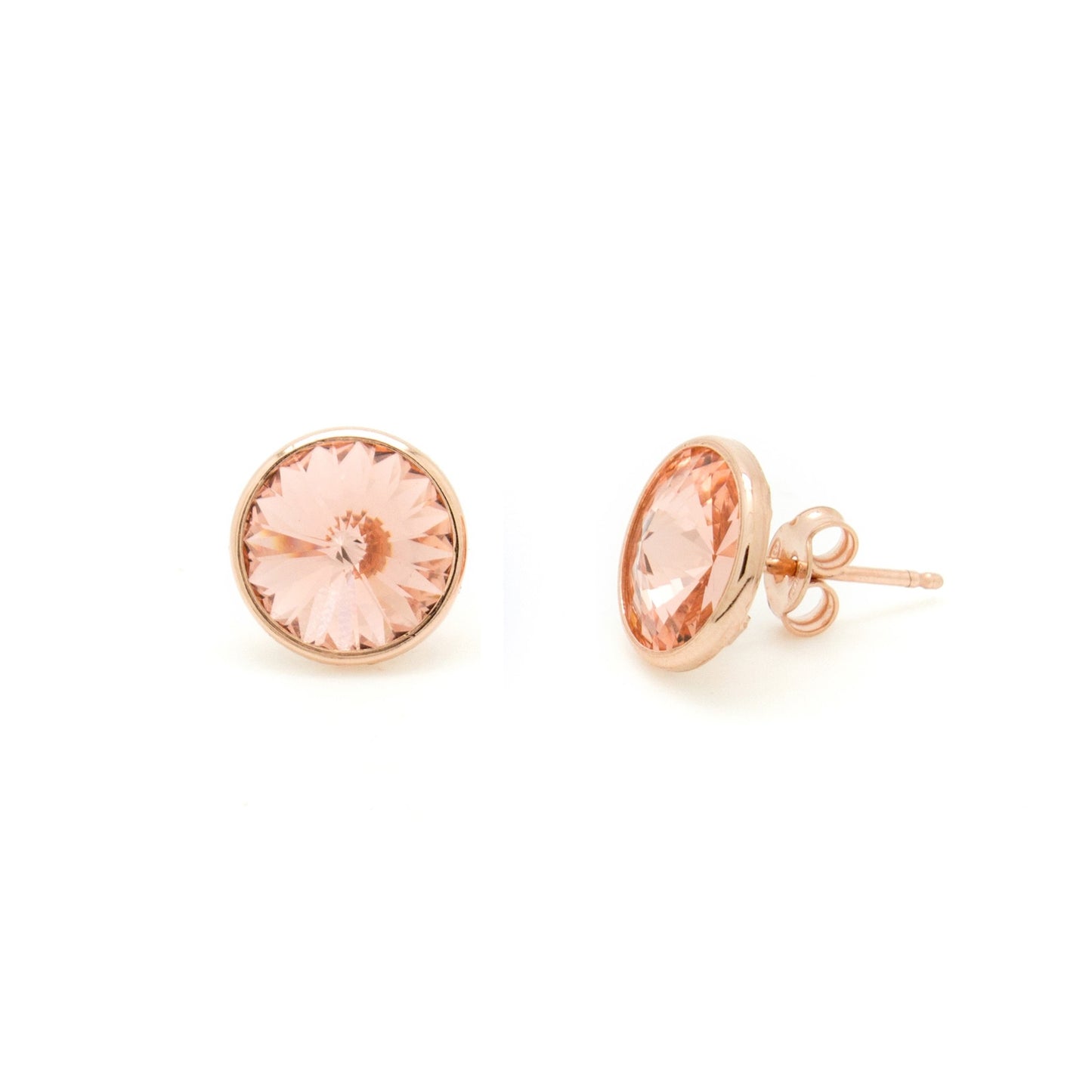 Pendientes botón 9mm círculo cristal en Plata baño Oro Rosa de Basic