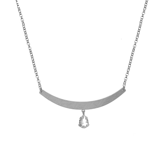 Rhodium plated Sterling Silver Short rigid necklace drop white crystal from Noise