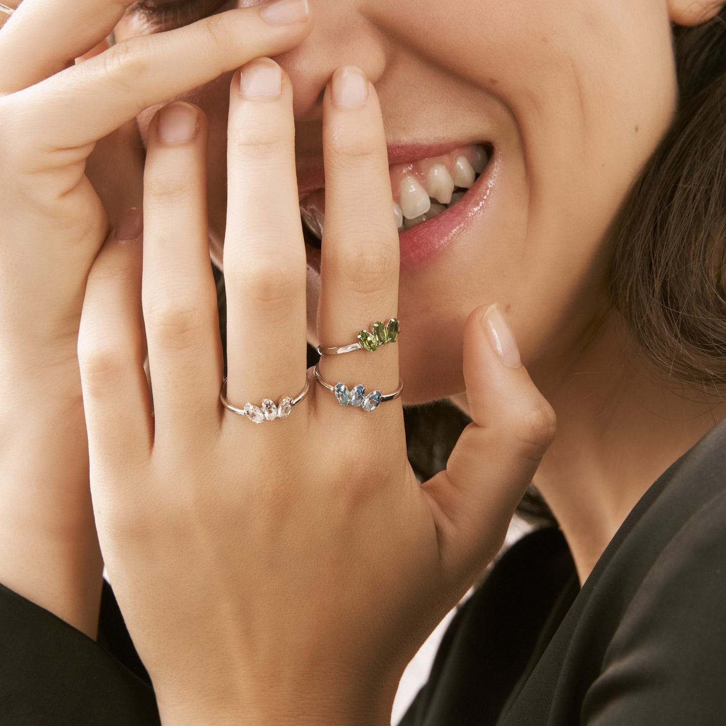 Anillo hoja cristal en Plata baño rodio de Las Estaciones