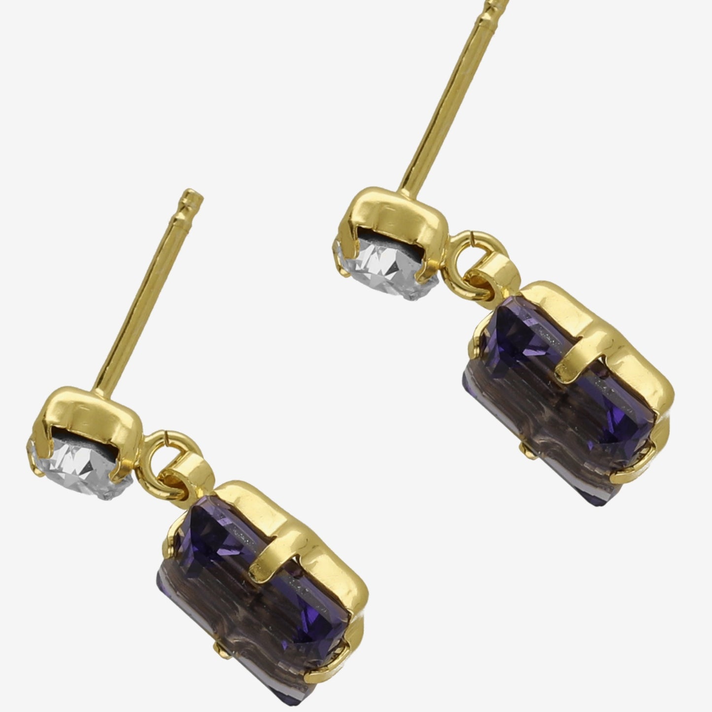 Gold plated Sterling Silver Short earrings rectangle purple crystal from Serenity