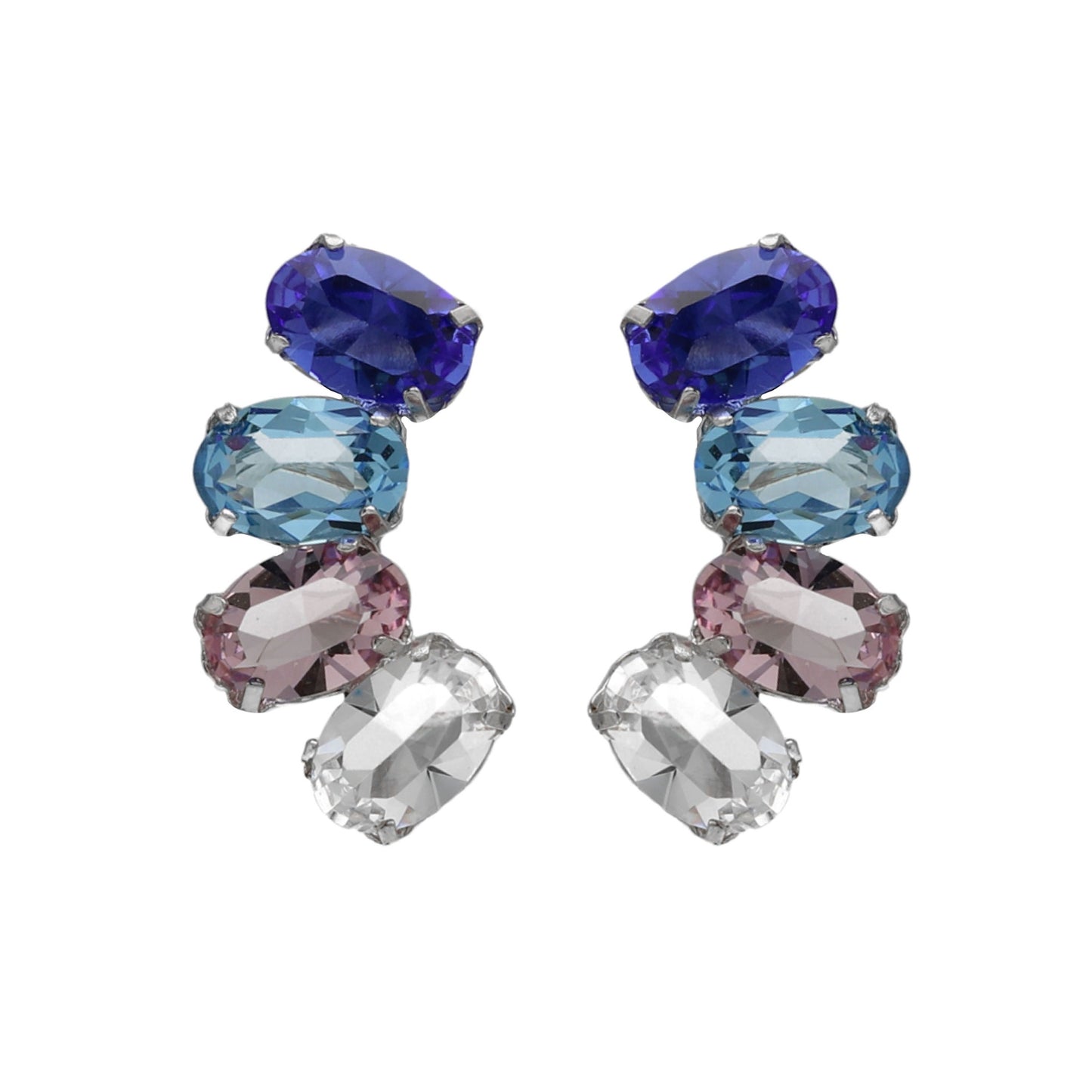 Pendientes cortos oval cristal azul en Plata baño rodio de Harmony