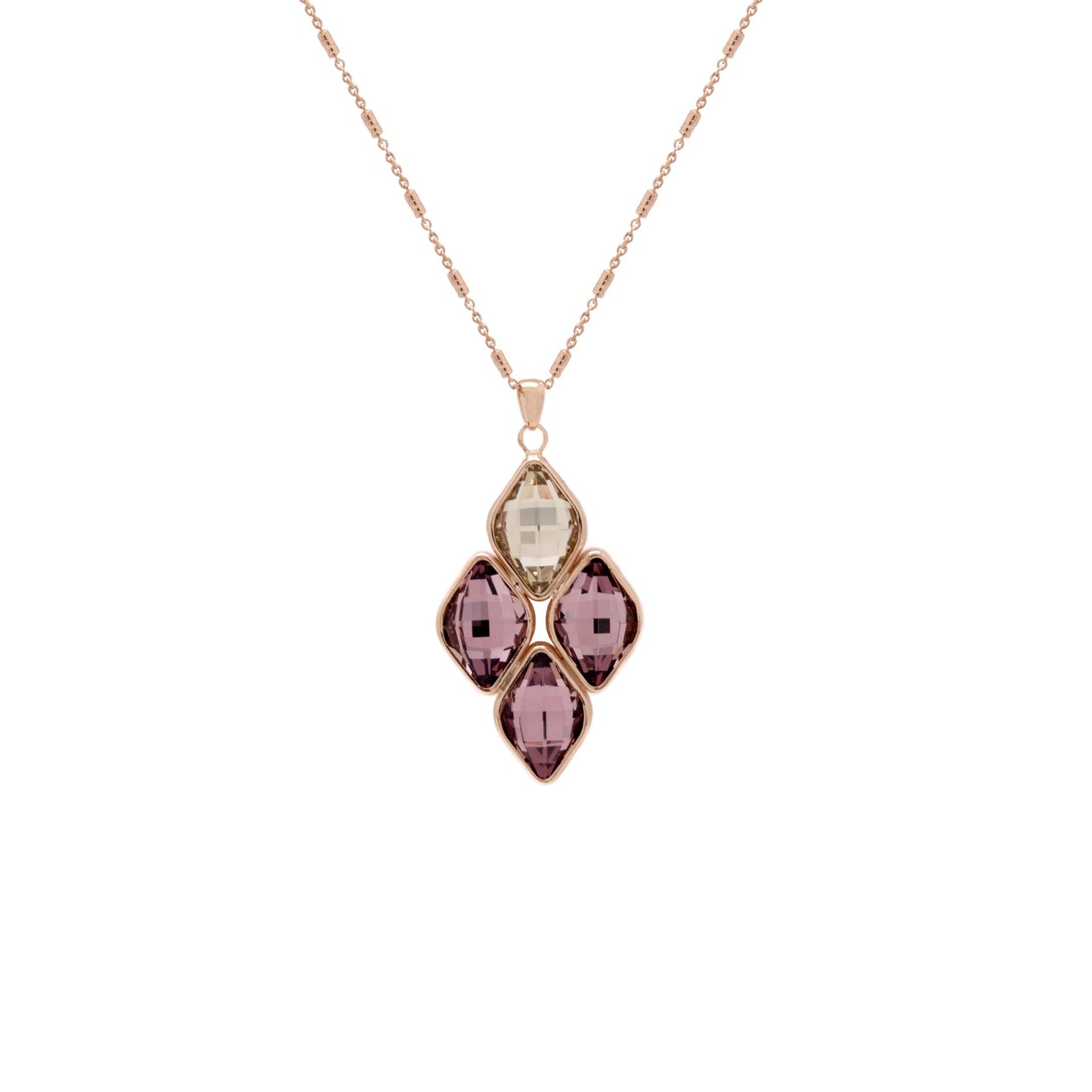 Rose Gold plated Sterling Silver Long necklace luck pink crystal from Classic