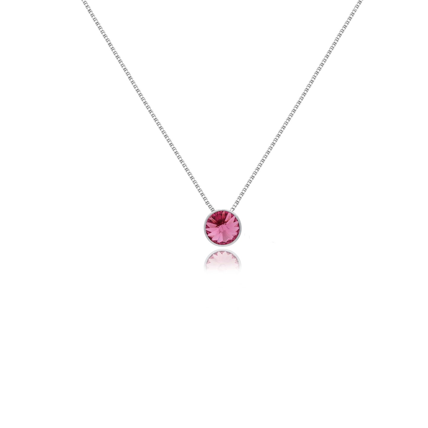 Rhodium Plated Sterling Silver Short necklace 9mm circle crystal from Basic