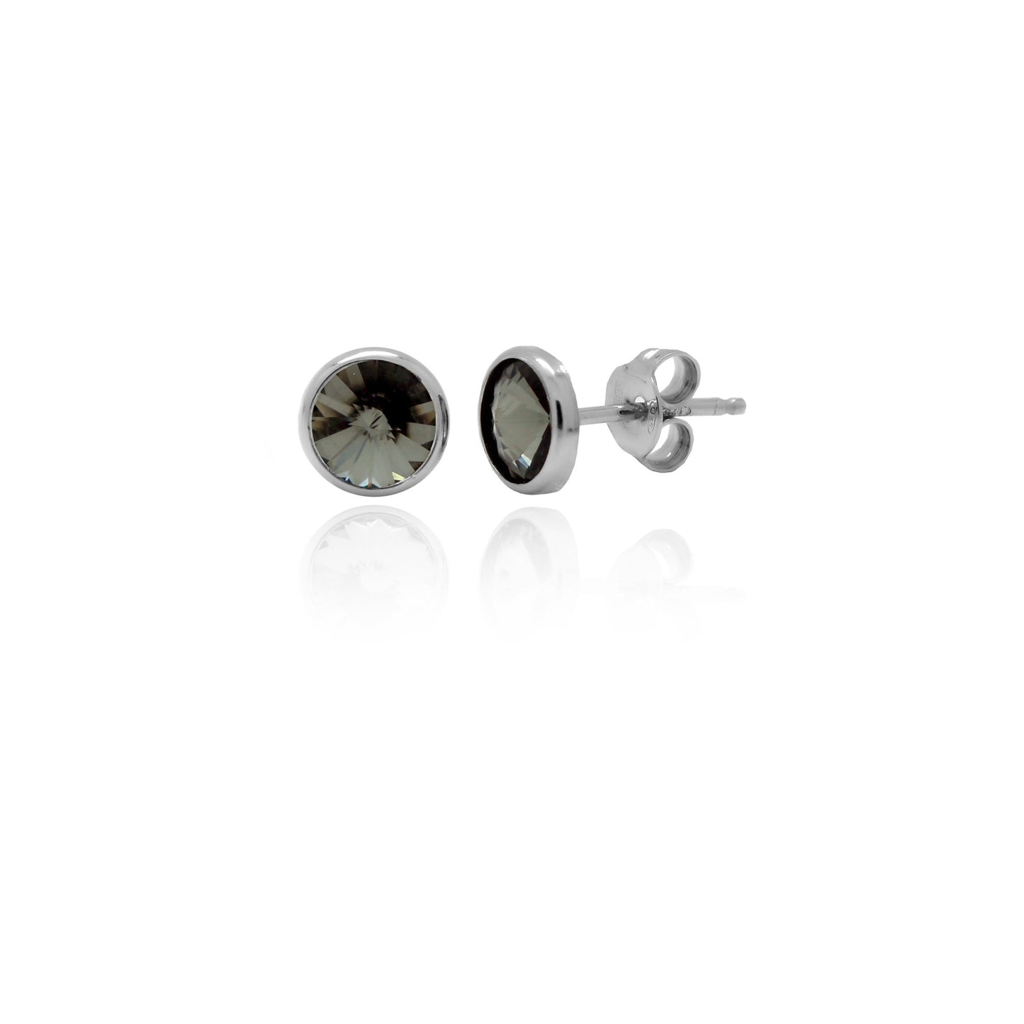 Rhodium Plated Sterling Silver Stud earrings 7mm circle crystal from Basic