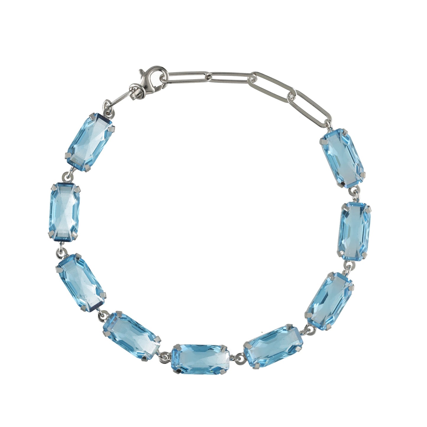 Rhodium Plated Sterling Silver Bracelet rectangle blue crystal from Inspire