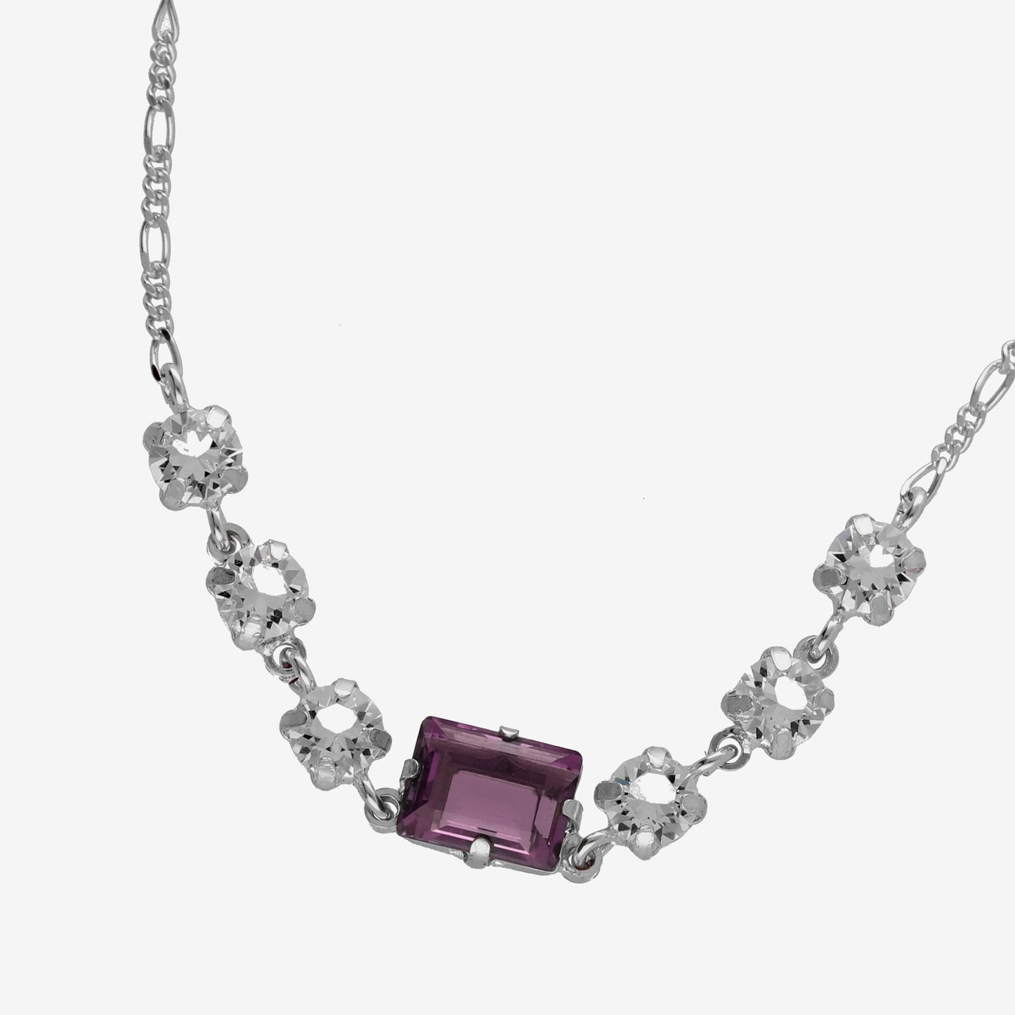 Rhodium Plated Sterling Silver Short necklace rectangle crystal from Serenity