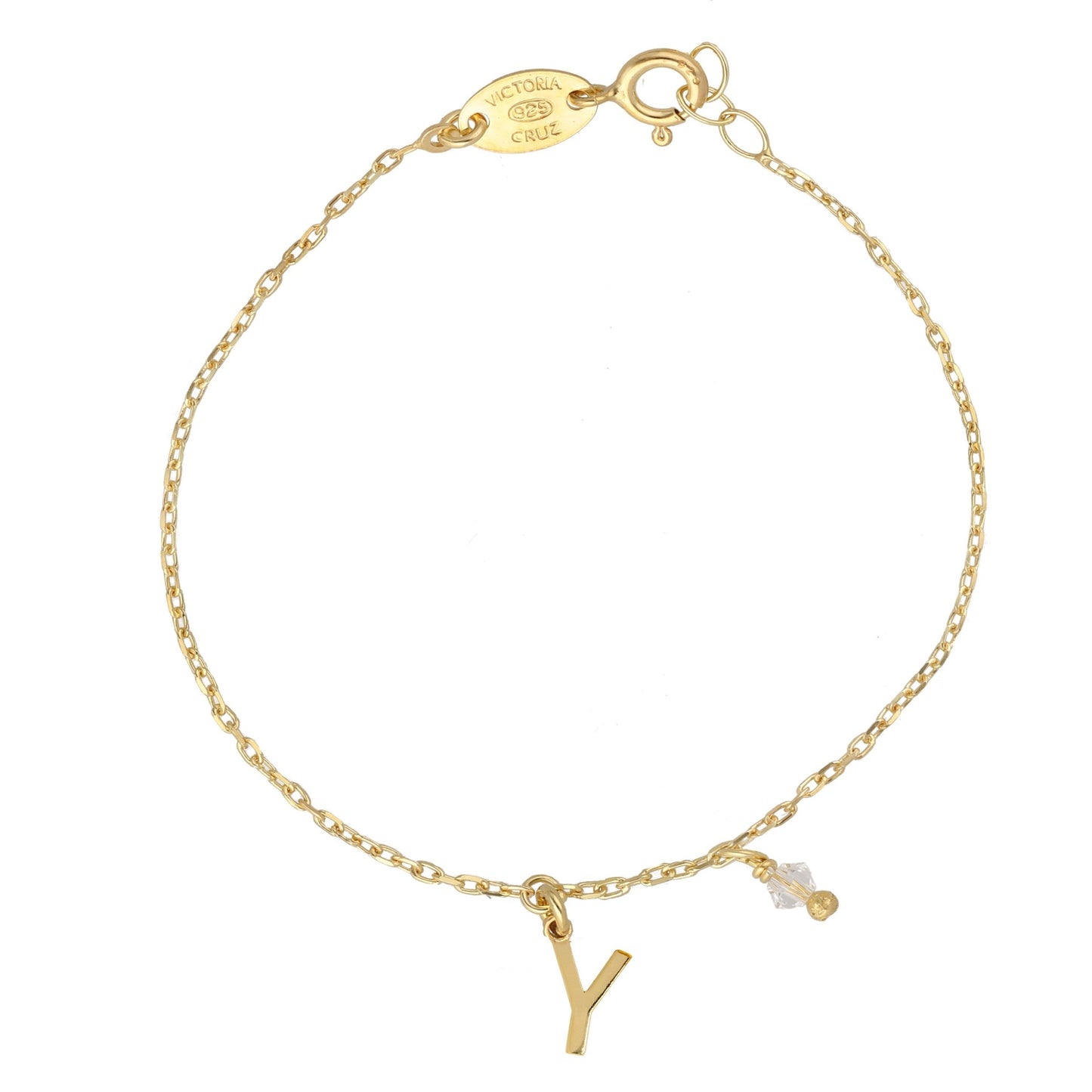 Gold plated Sterling Silver Bracelet letter white crystal from Thename