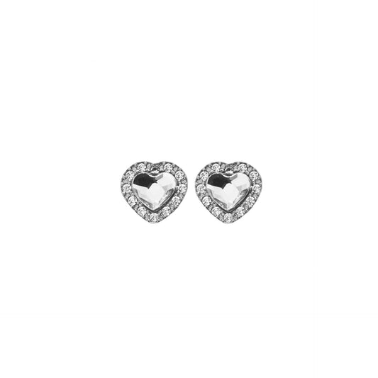 Rhodium Plated Sterling Silver Stud earrings heart crystal from Cuore