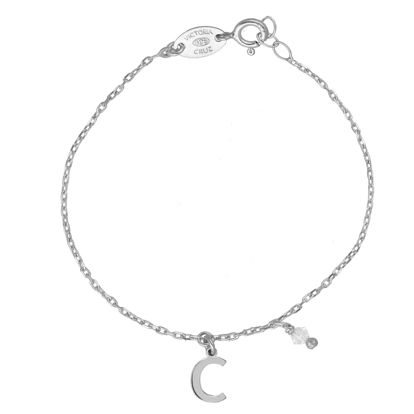 Rhodium Plated Sterling Silver Personalized bracelet letter white from Thename