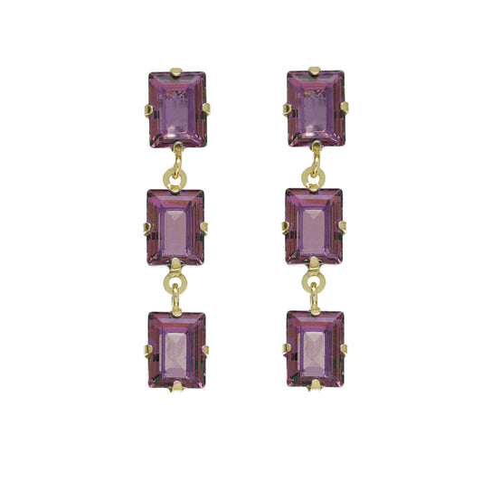 Gold plated Sterling Silver Long earrings rectangle crystal from Chiara