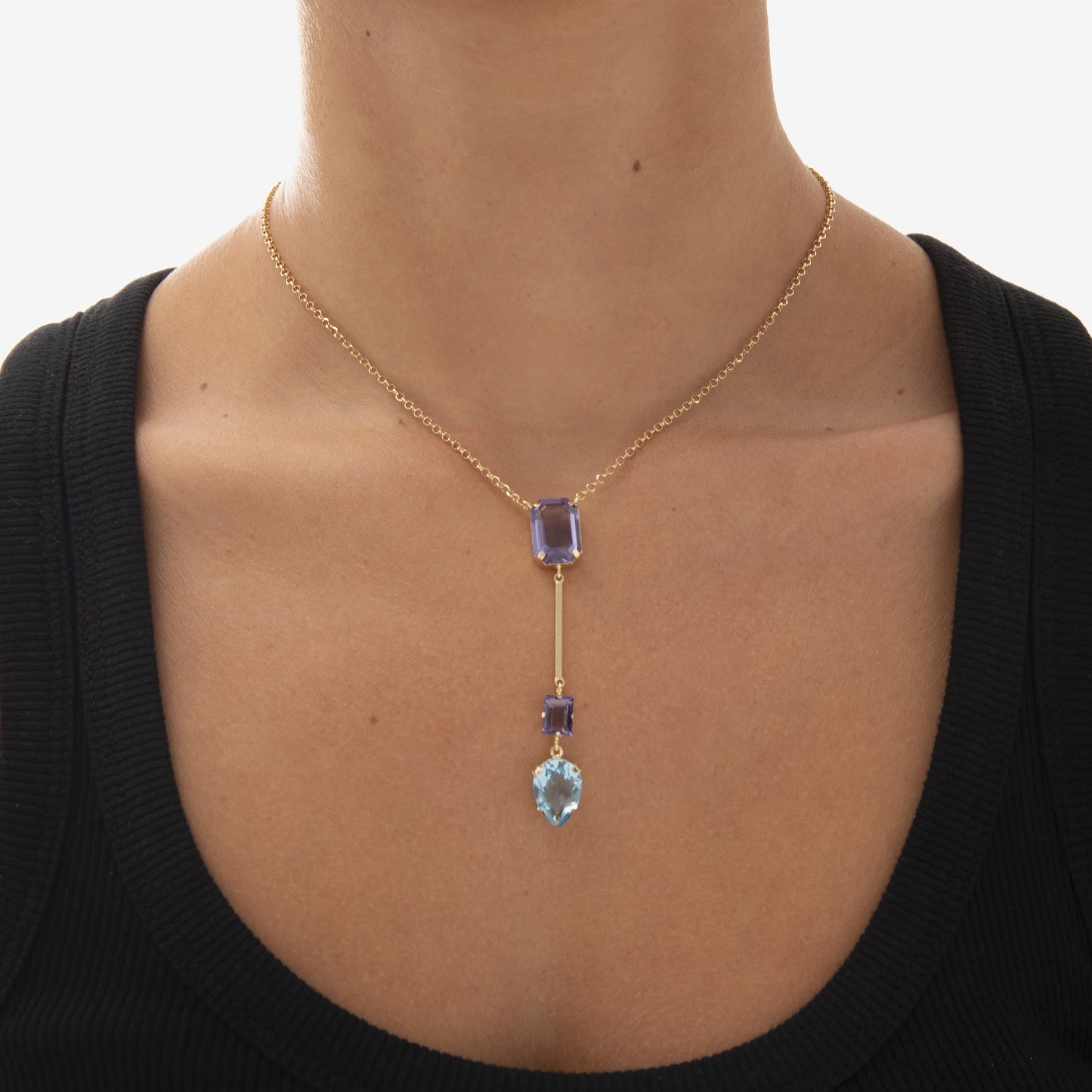 Sterling Silver Long necklace rectangle purple crystal from Balance