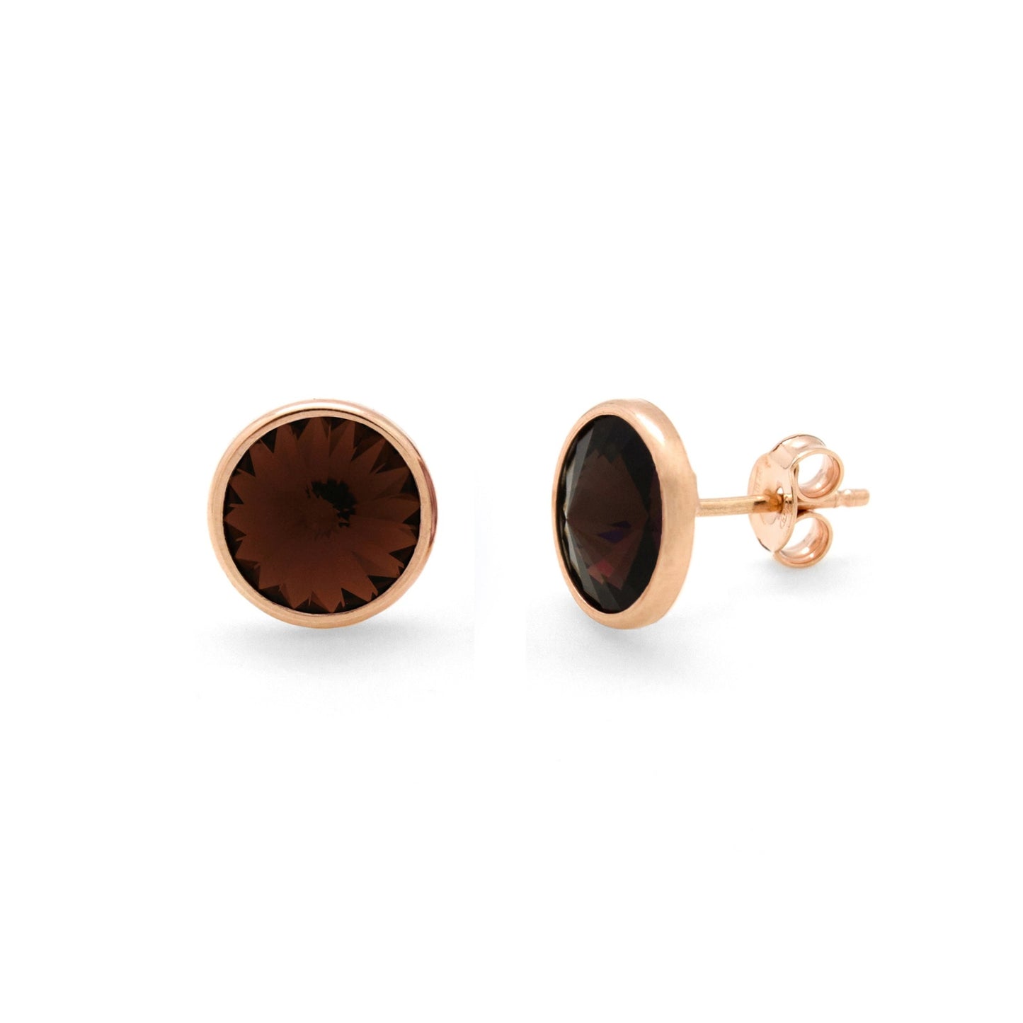 Rose Gold plated Sterling Silver Stud earrings 9mm circle crystal from Basic