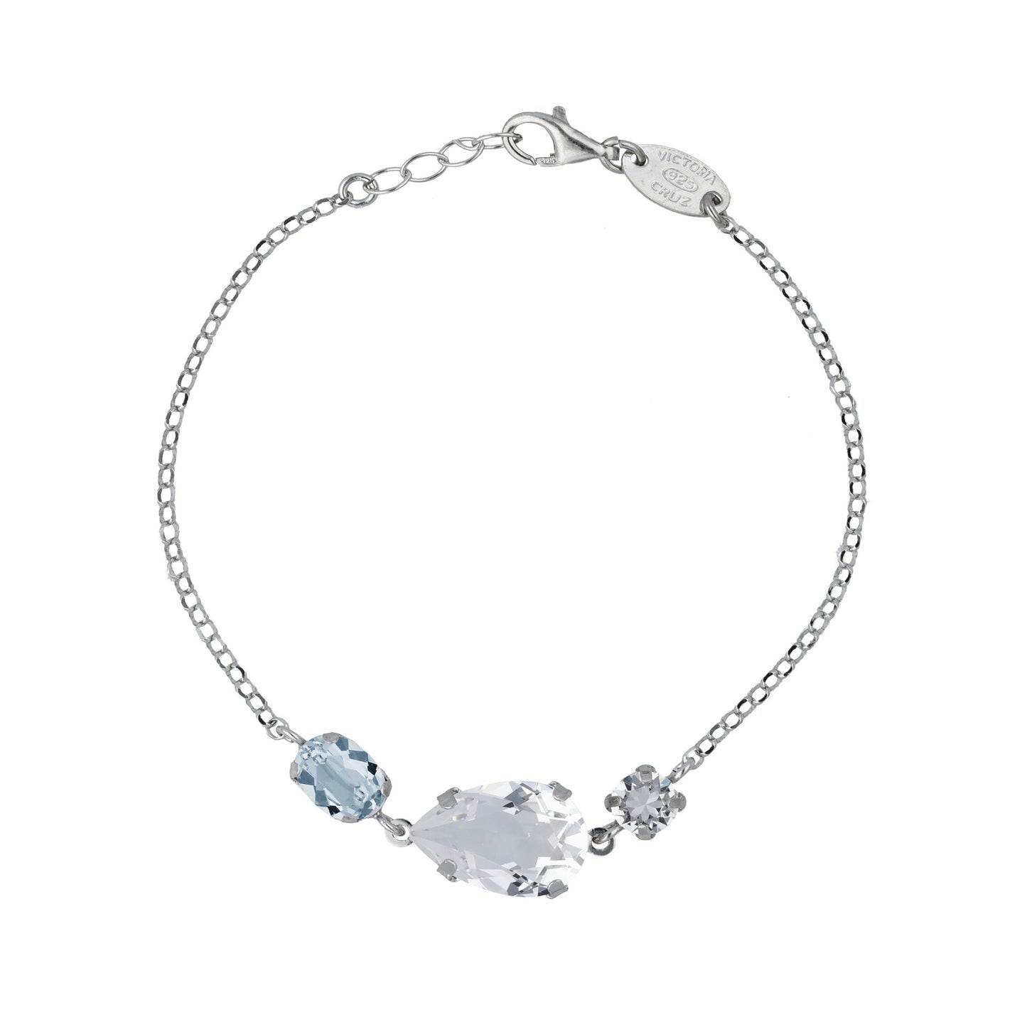 Rhodium Plated Sterling Silver Bracelet drop white crystal from Blooming