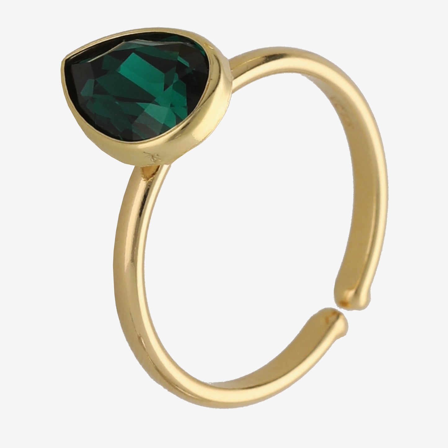 Gold plated Sterling Silver Adjustable ring drop green crystal from Fullness