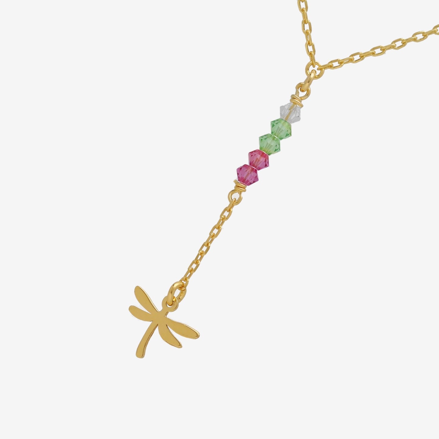 Gold plated Sterling Silver Short necklace dragon-fly multicolor crystal from Bliss