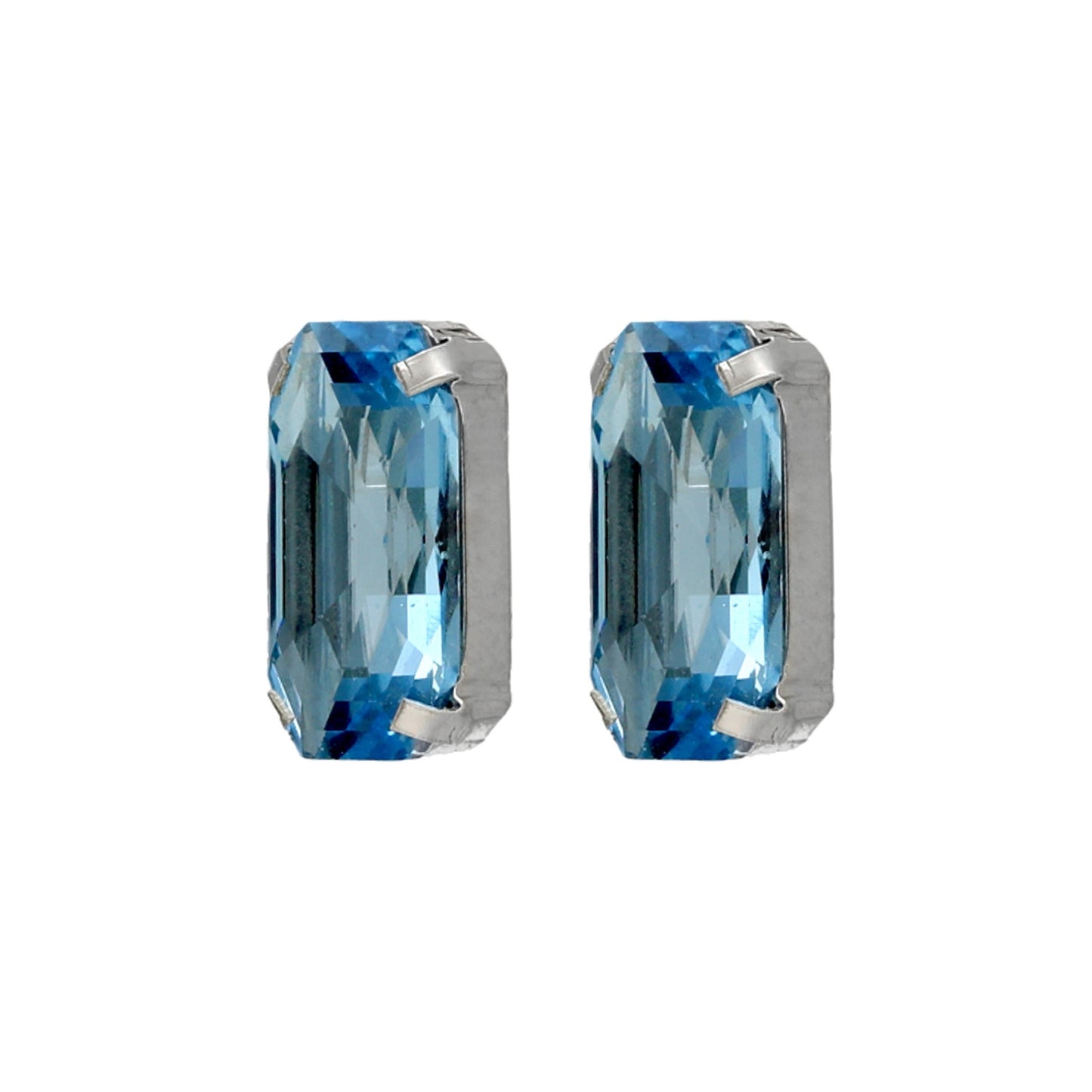 Pendientes botón rectángulo cristal azul en Plata baño rodio de Inspire