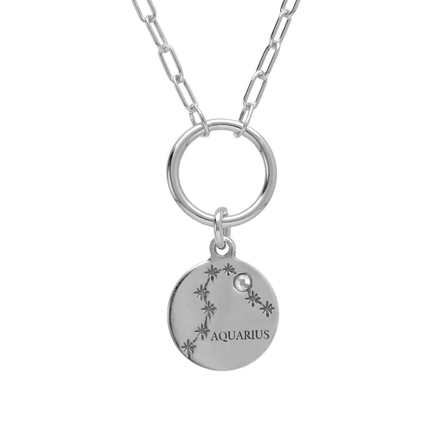 Rhodium Plated Sterling Silver Short necklace horoscope white crystal from Zodiac