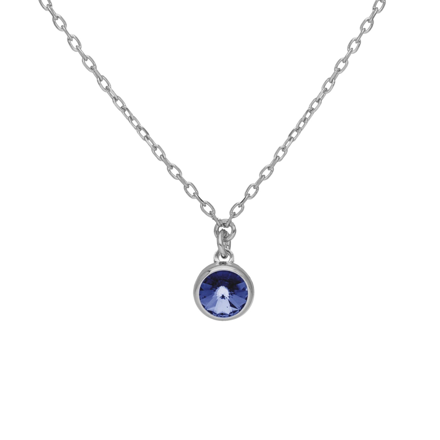 Rhodium Plated Sterling Silver Short necklace 7mm circle crystal from Basic