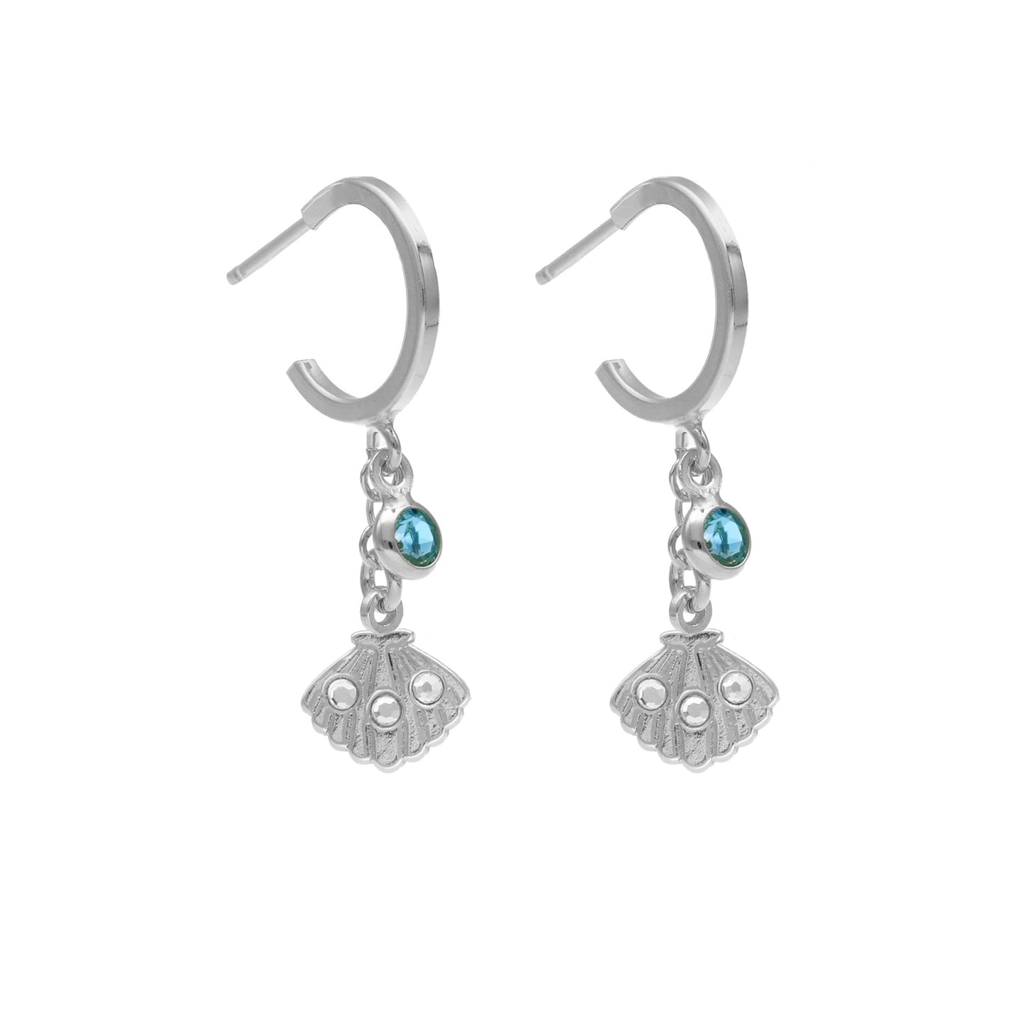 Pendientes aro concha cristal azul en Plata de Ocean