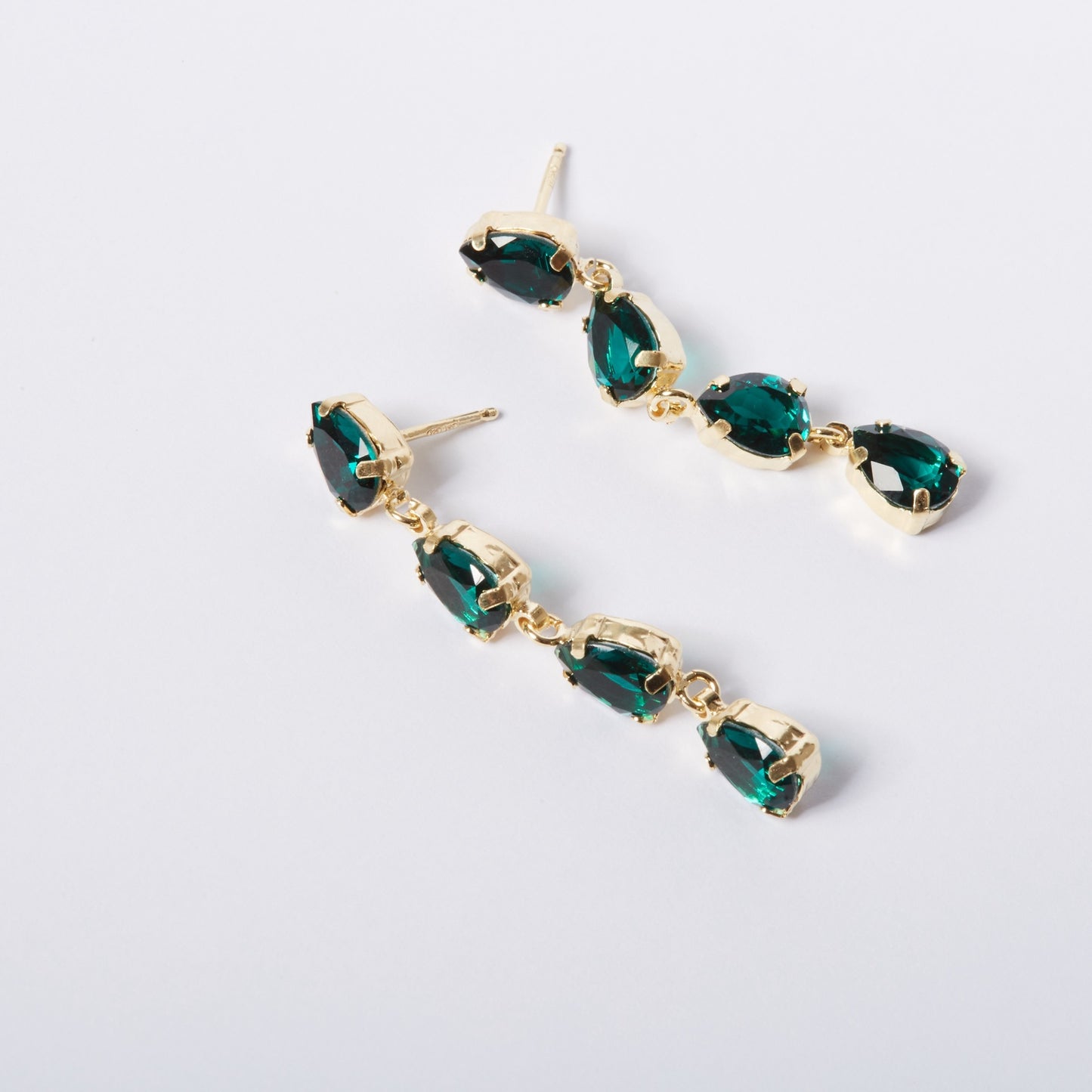 Gold plated Sterling Silver Long earrings drop green crystal from Diana