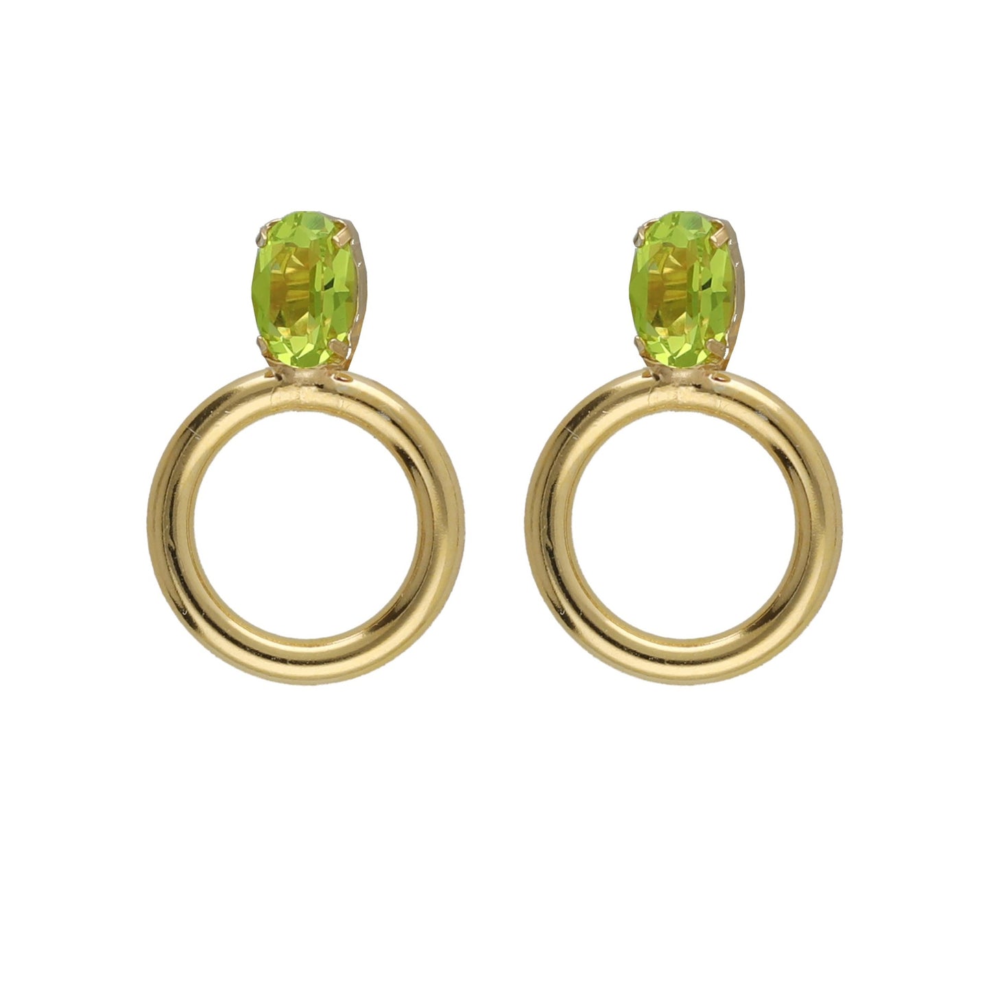 Pendientes cortos oval cristal verde en Plata baño Oro de Odele