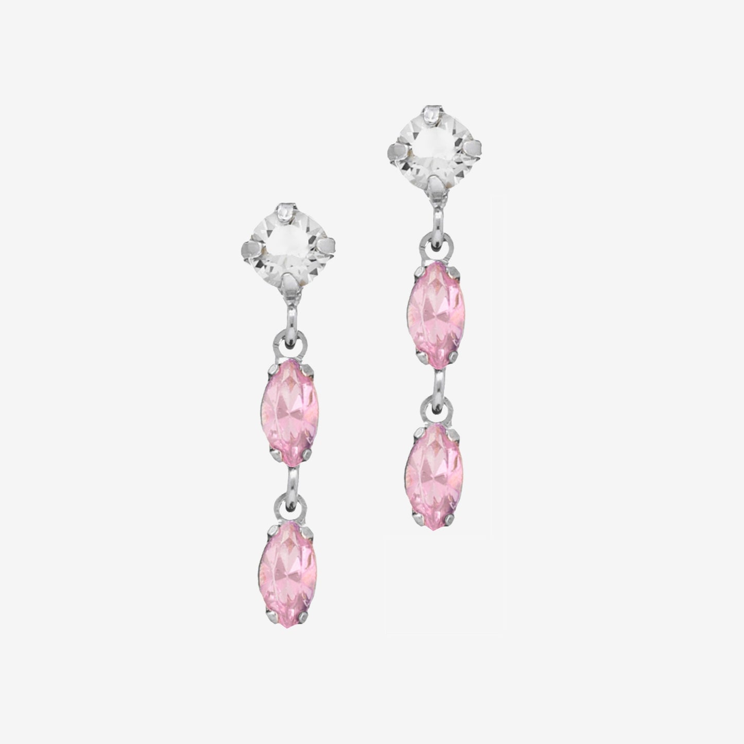 Pendientes largos cristal rosa en Plata baño rodio de Maisie