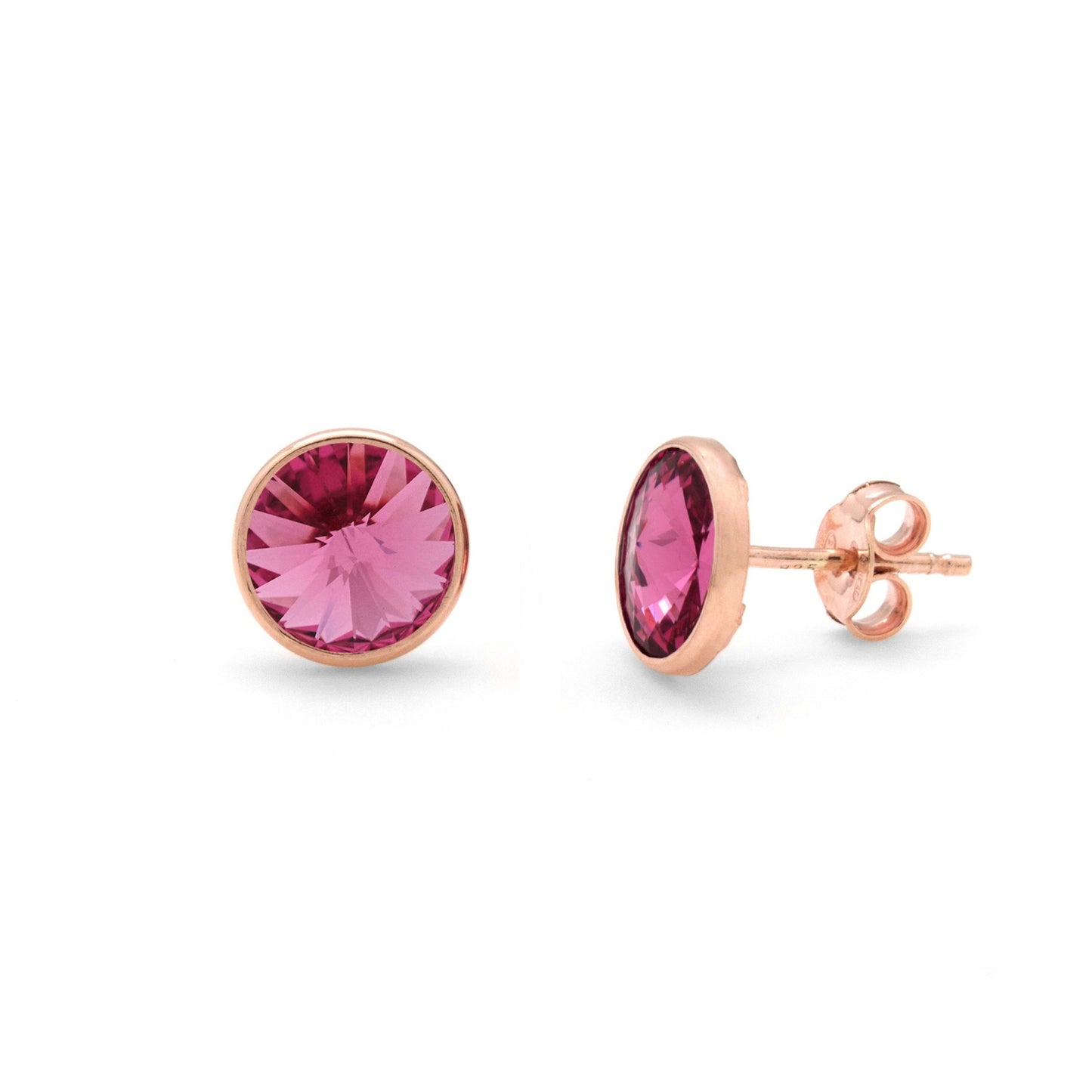 Rose Gold plated Sterling Silver Stud earrings 9mm circle crystal from Basic