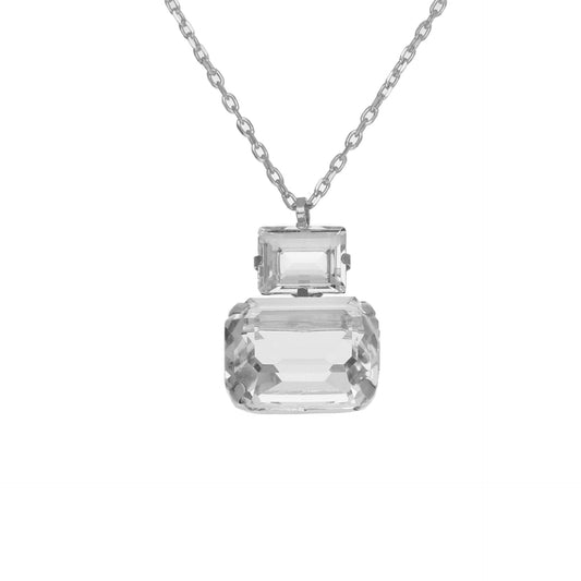 Rhodium Plated Sterling Silver Short necklace rectangle white crystal from Helena