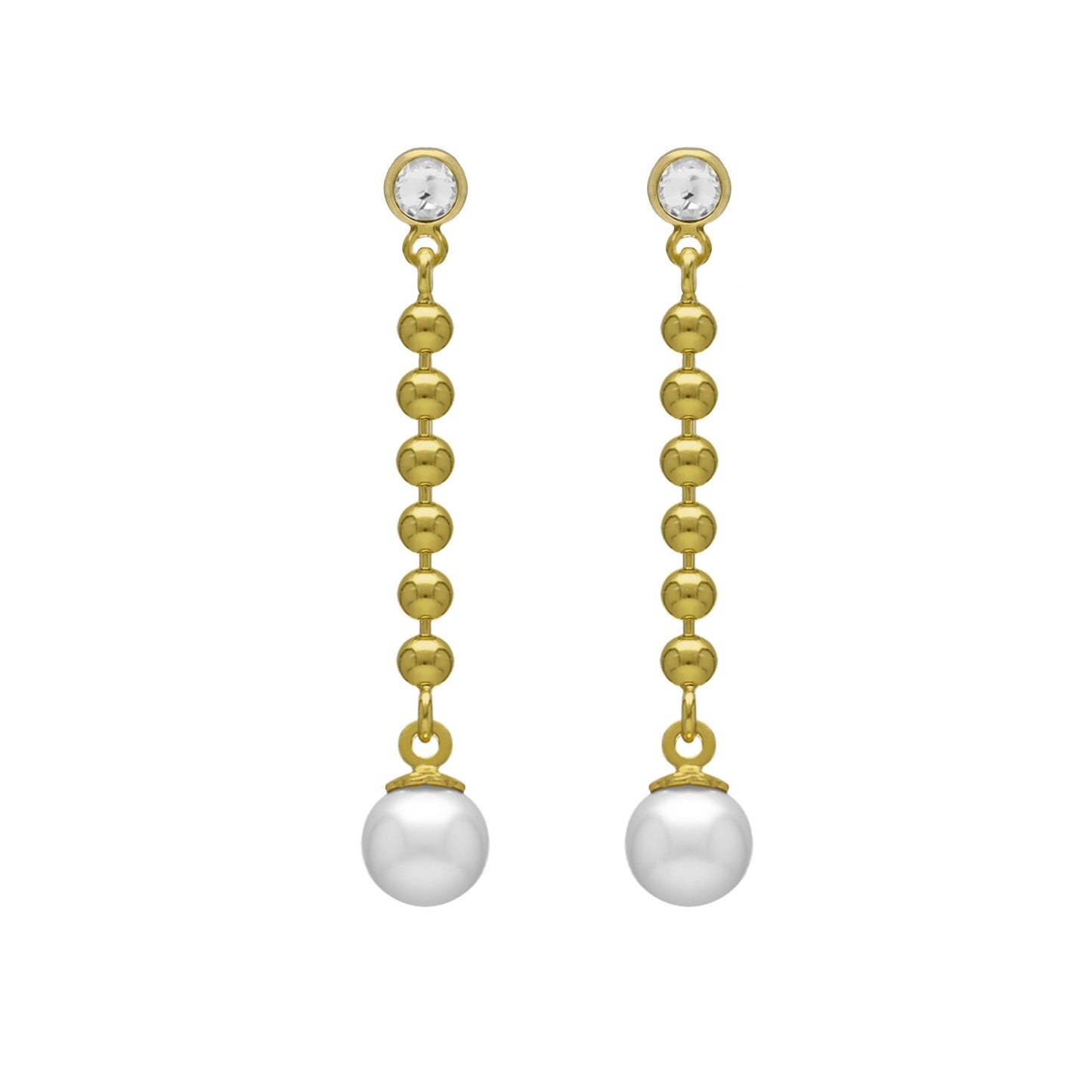 Sterling Silver Long earrings white crystals and pearls from Mother