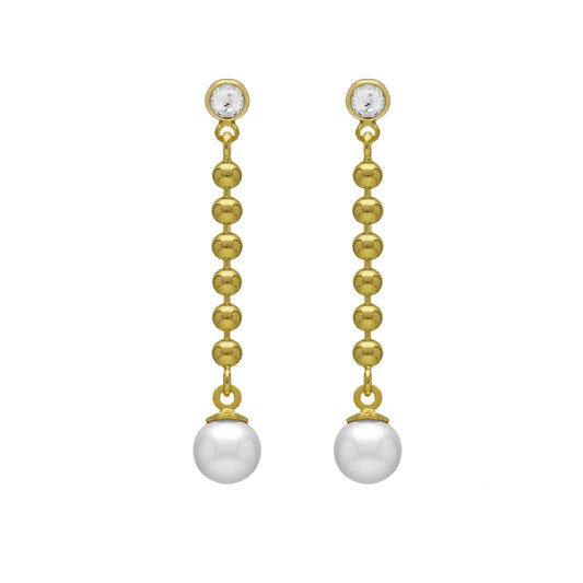 Sterling Silver Long earrings white crystals and pearls from Mother