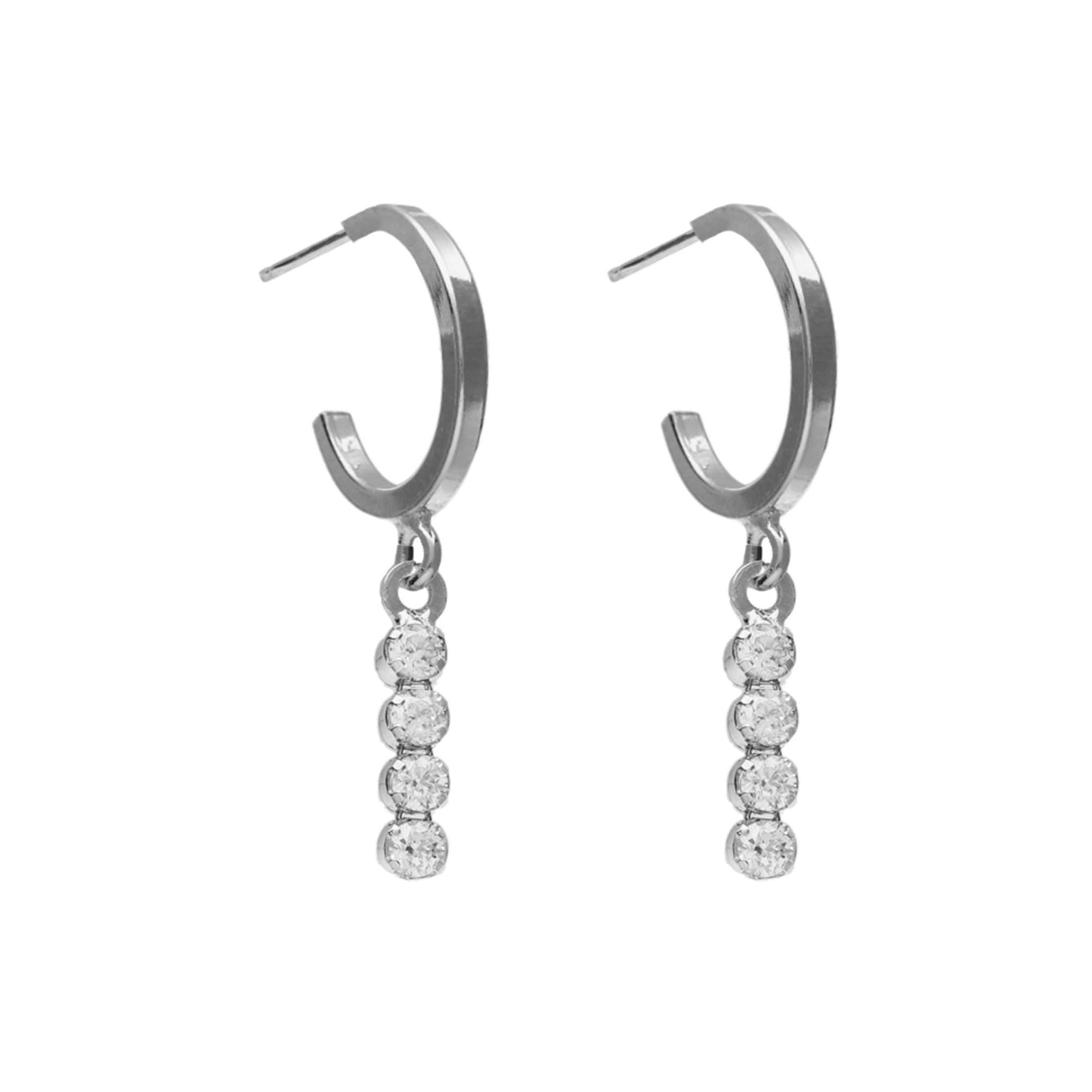 Sterling Silver Hoop earrings waterfall white crystal from Quererse Bien