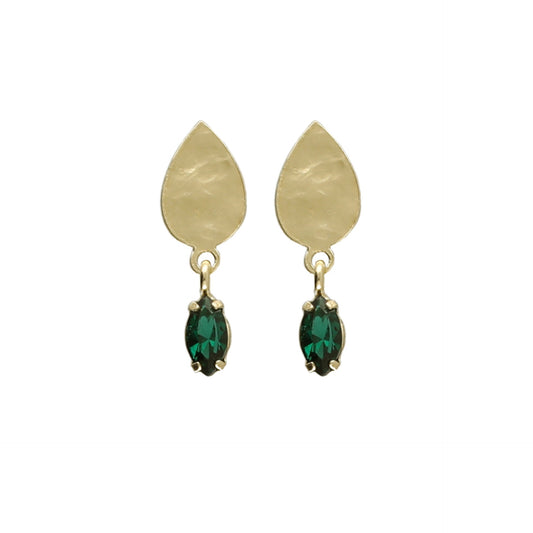 Sterling Silver Short earrings leaf green crystal from Etnia