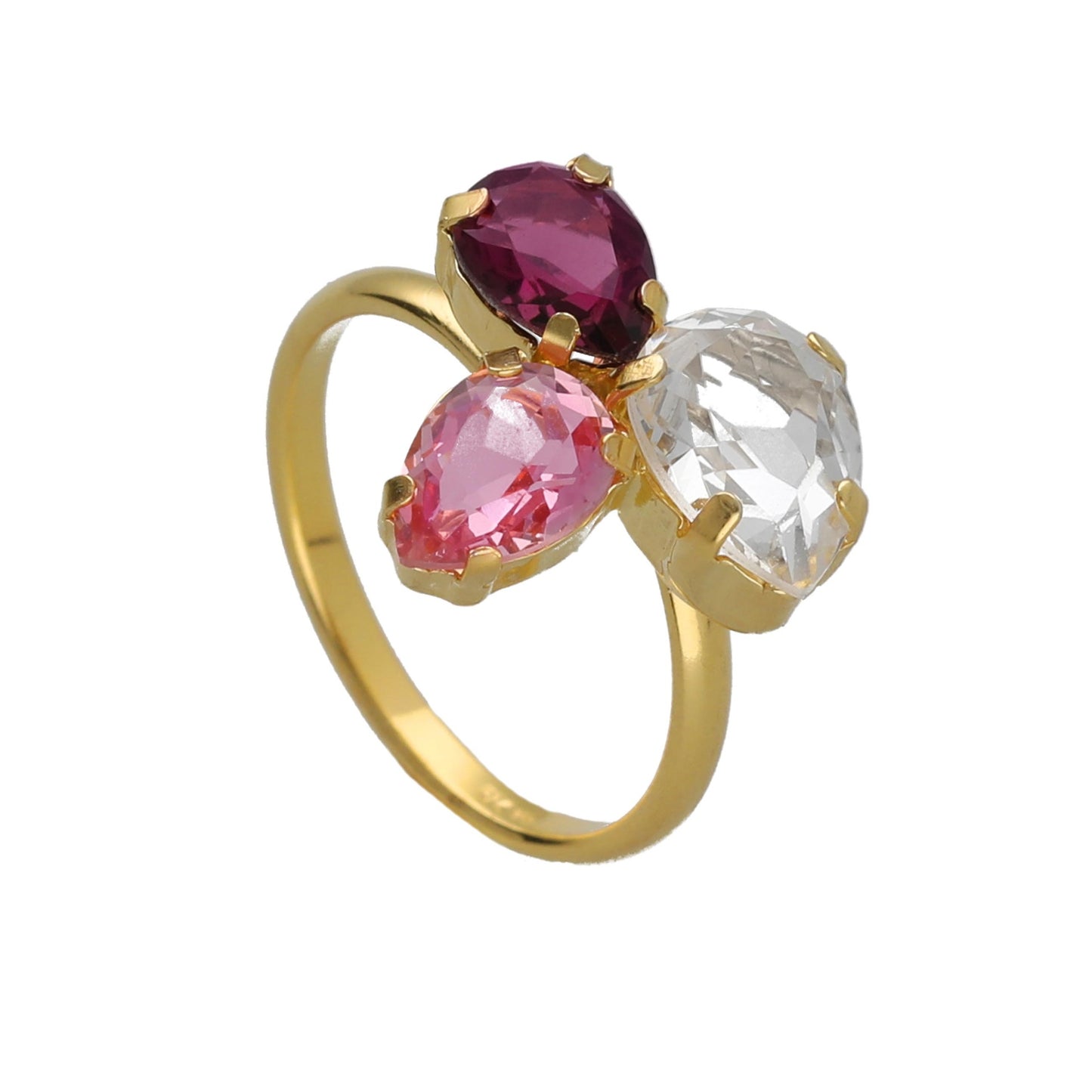 Gold plated Sterling Silver Adjustable ring drop crystal from Glory