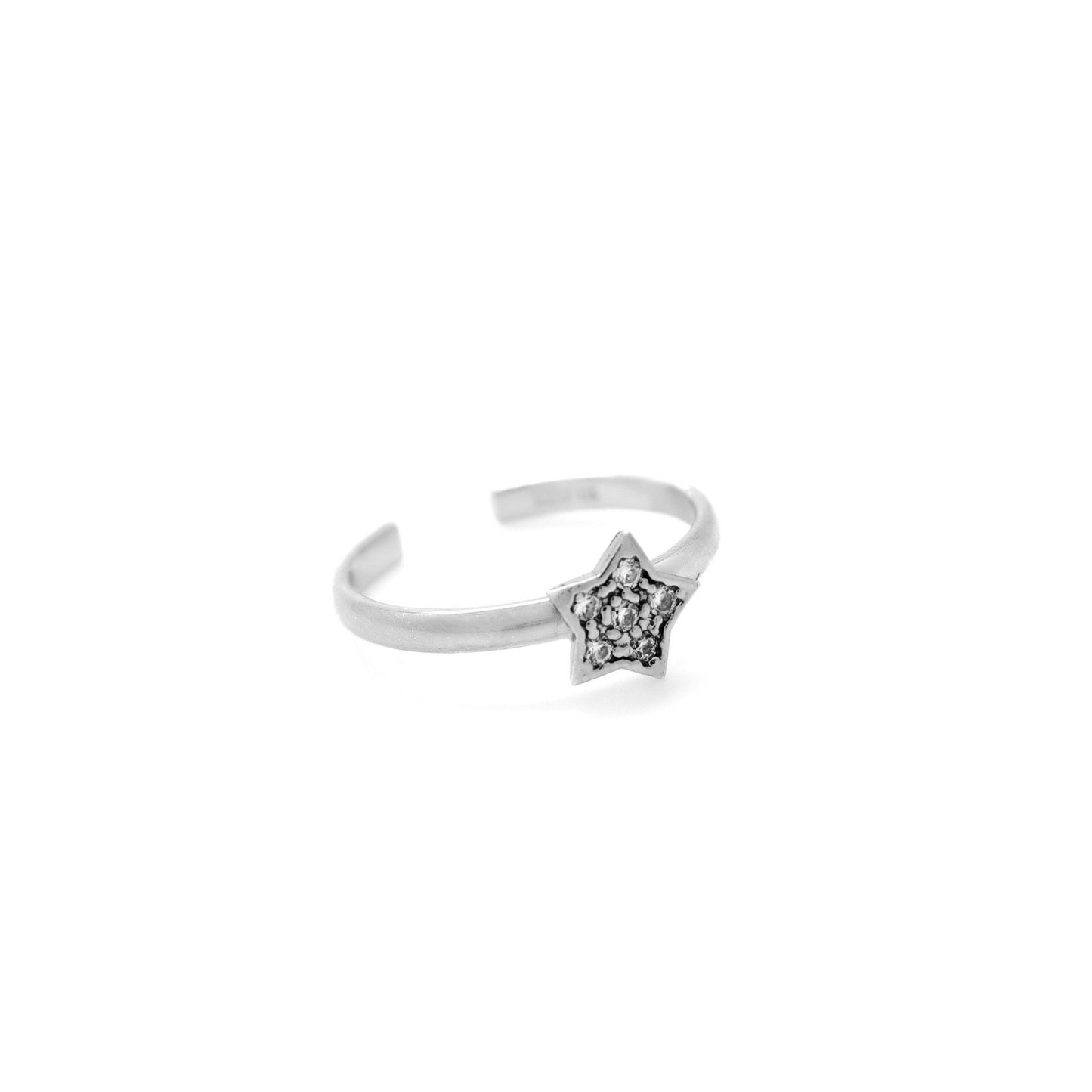 Rhodium Plated Sterling Silver Adjustable ring star white crystal from Kids