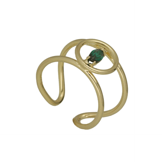 Sterling Silver Adjustable ring circle green crystal from Etnia