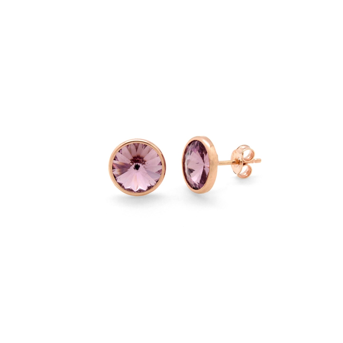 Rose Gold plated Sterling Silver Stud earrings 11,5mm circle crystal from Basic