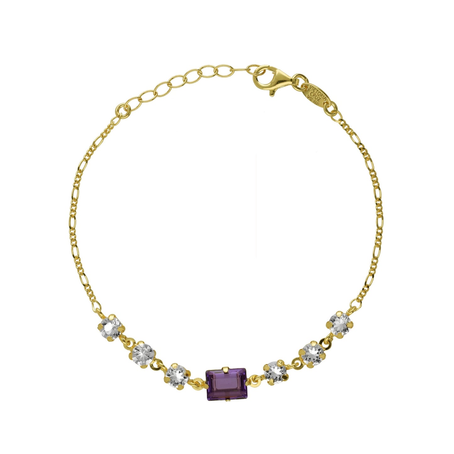 Pulsera rectángulo cristal morado en Plata baño Oro de Serenity