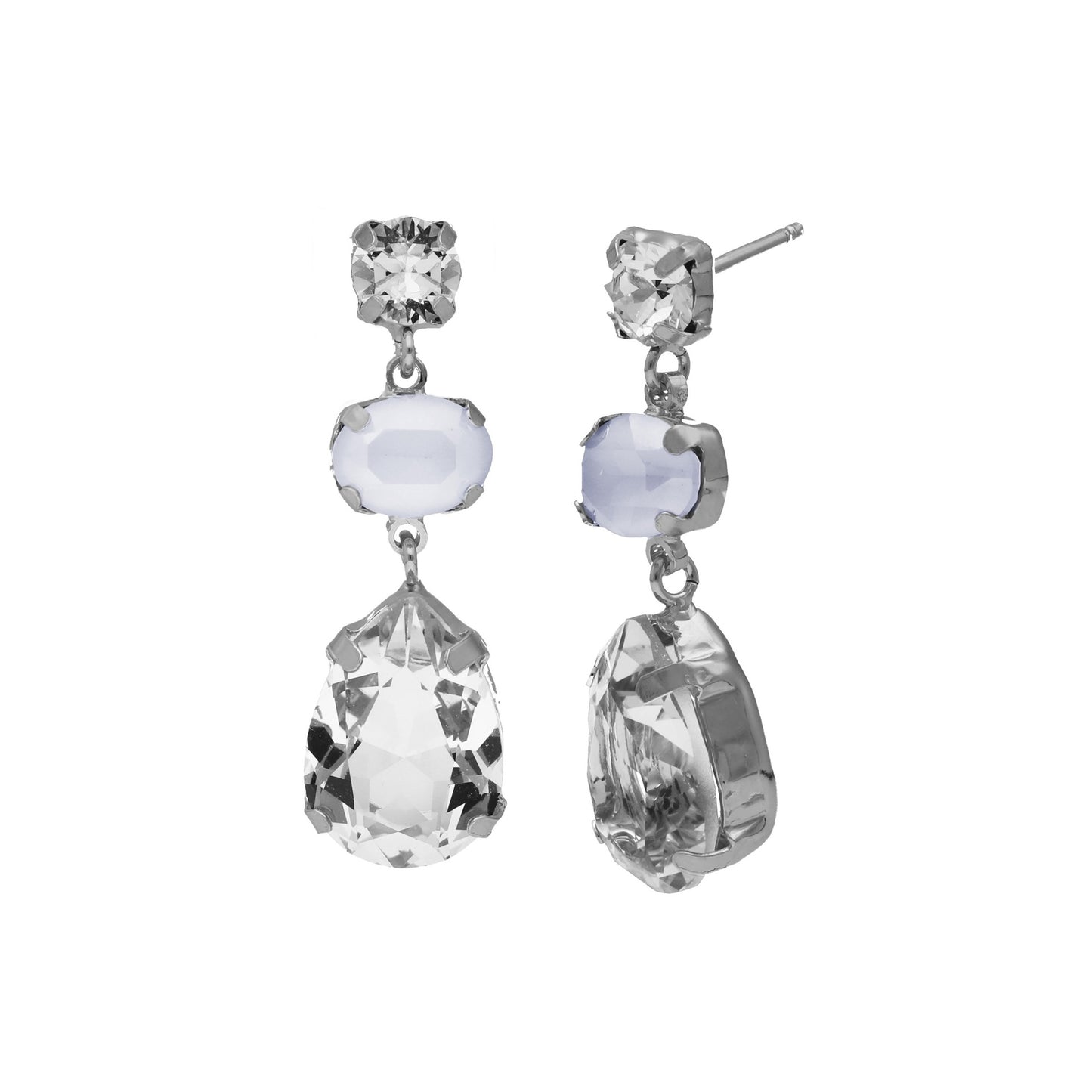 Rhodium Plated Sterling Silver Long earrings drop white crystal from Blooming