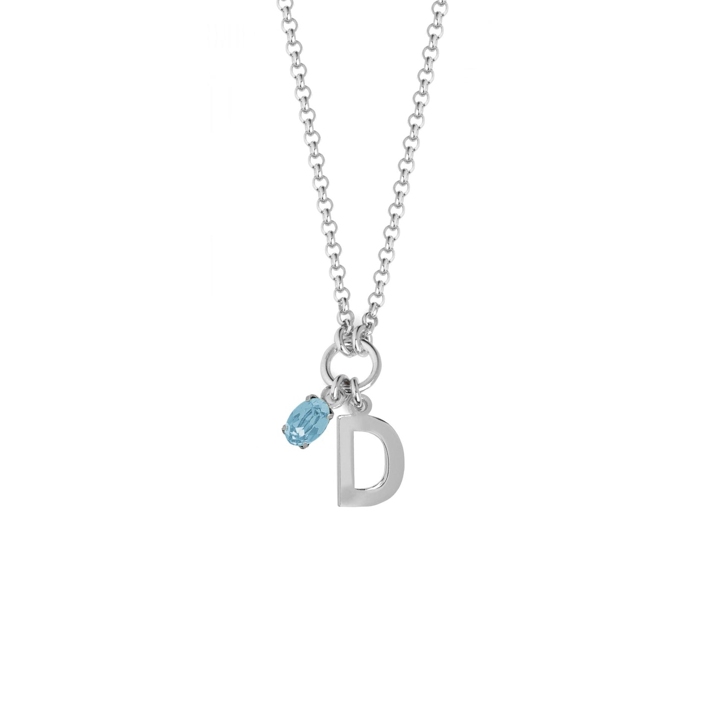 Rhodium Plated Sterling Silver Short necklace letter blue crystal from Initiale