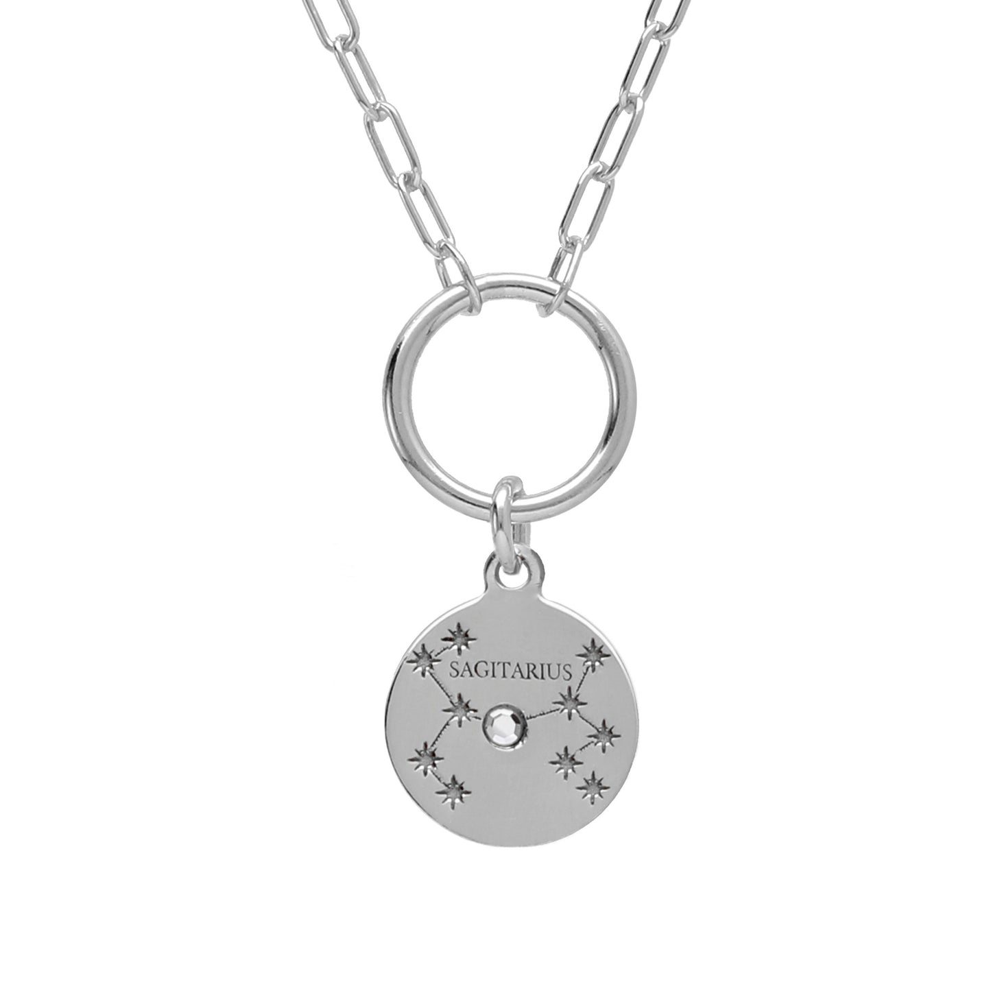 Rhodium Plated Sterling Silver Short necklace horoscope white crystal from Zodiac